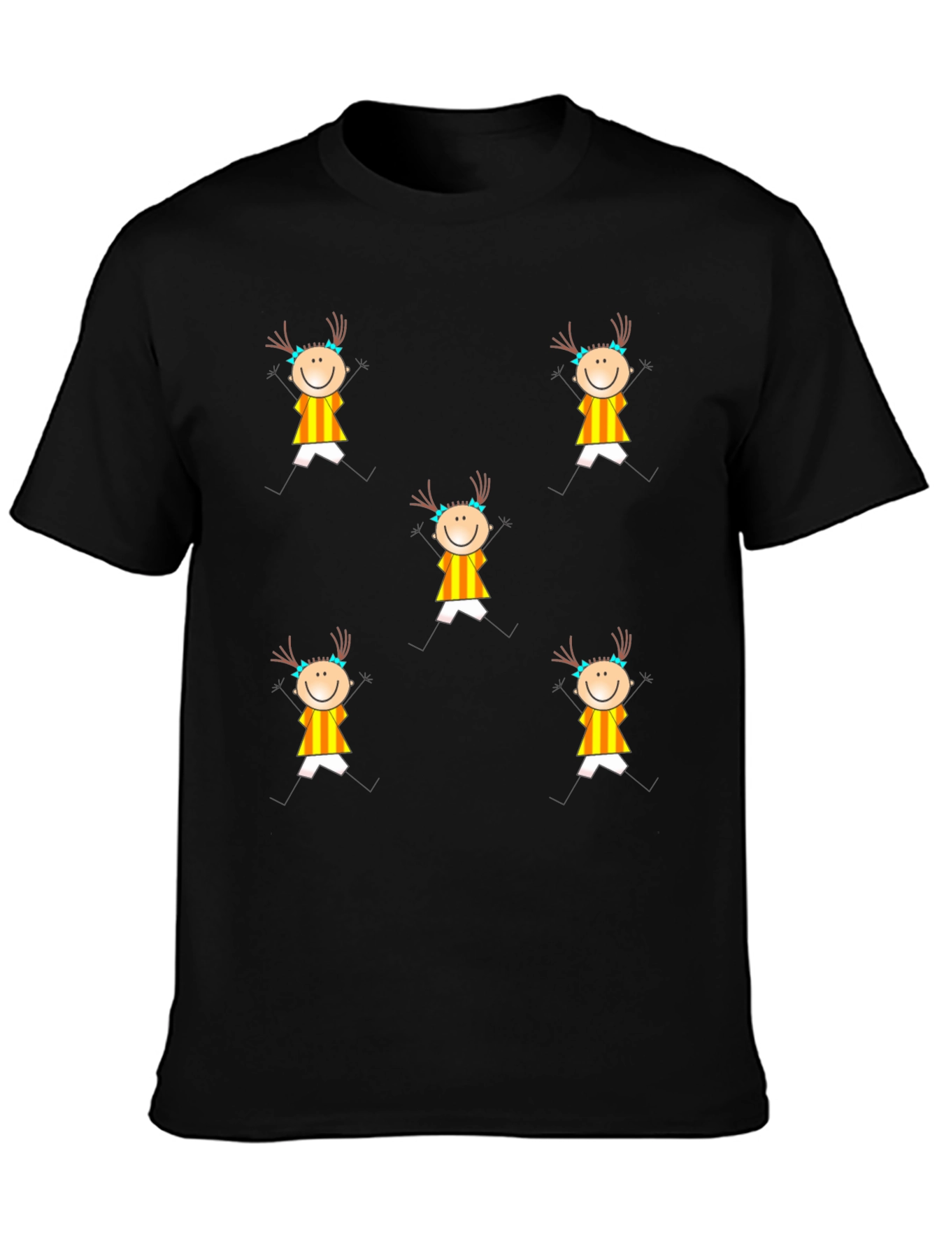 Fun Stick Figure Patterned Black T-Shirt