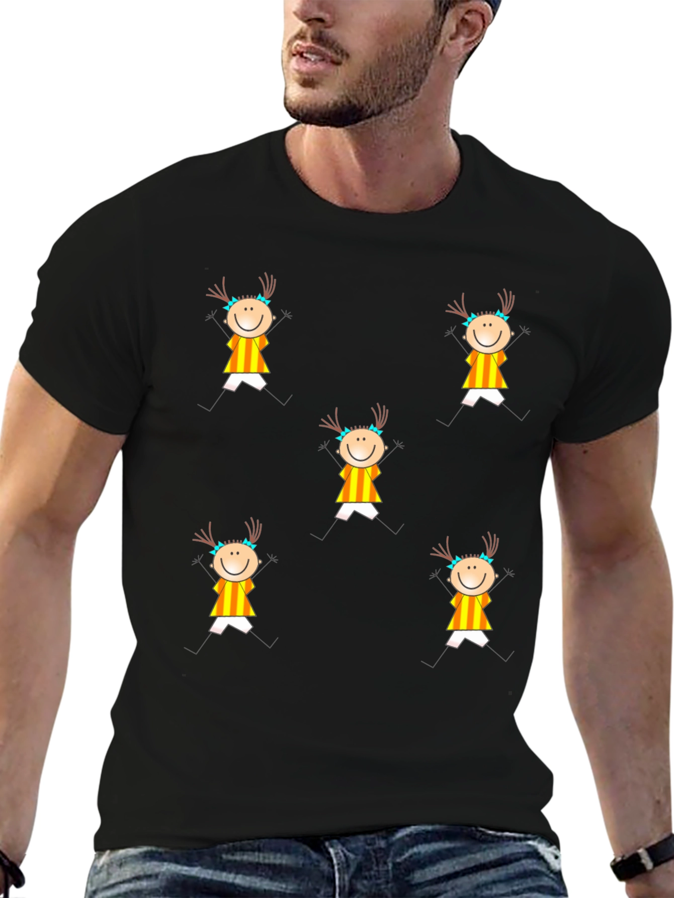 Fun Stick Figure Patterned Black T-Shirt