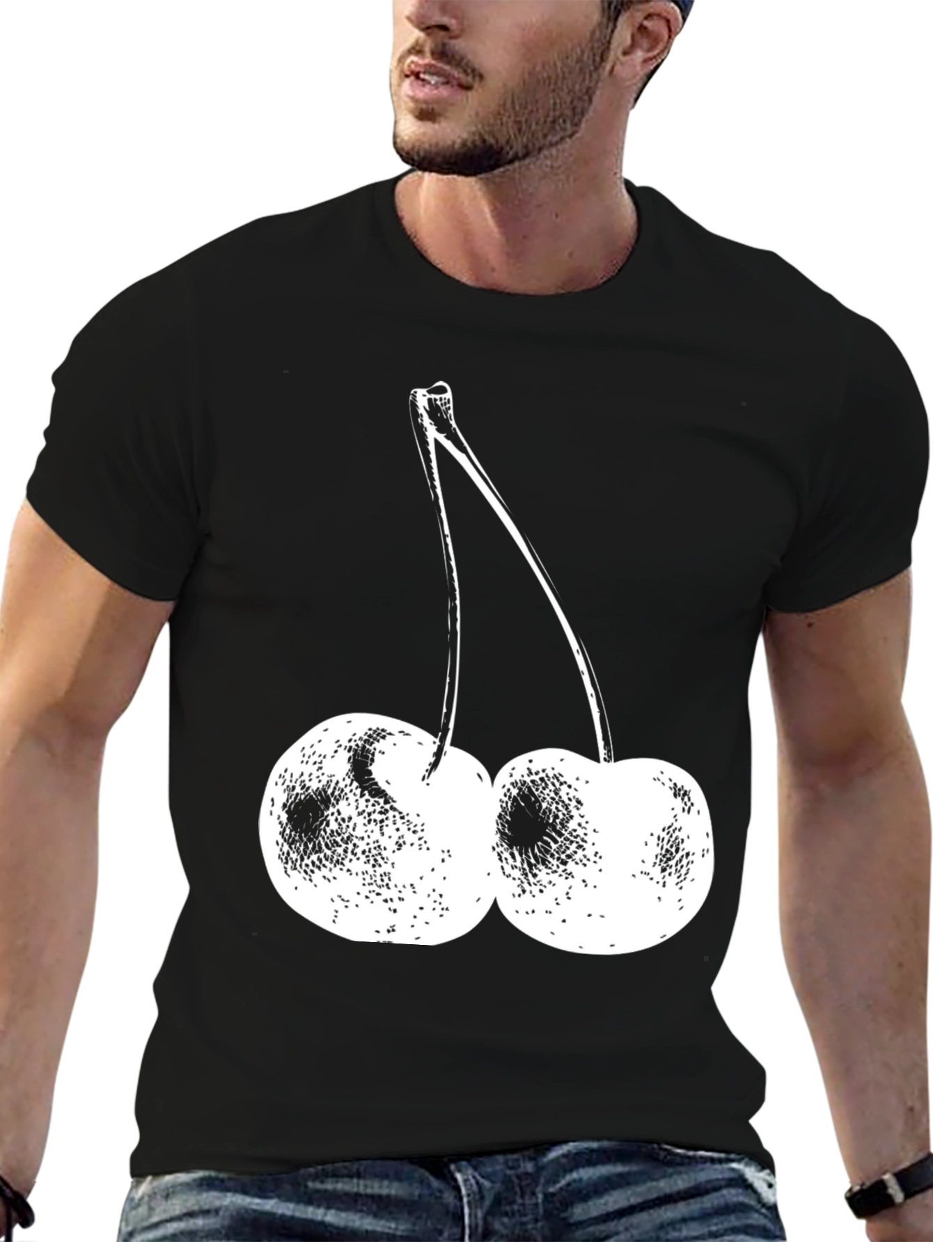 Black T-Shirt with Cherry Print