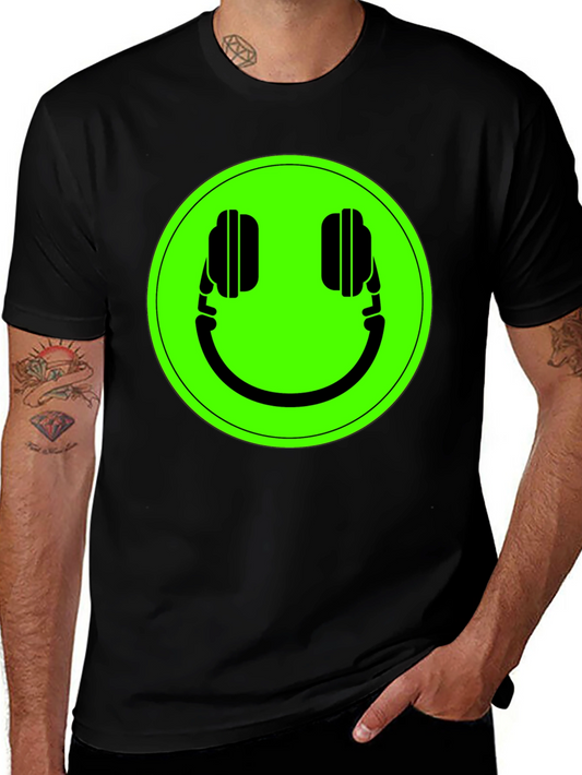 Smiley Headphone Graphic Tee - Black