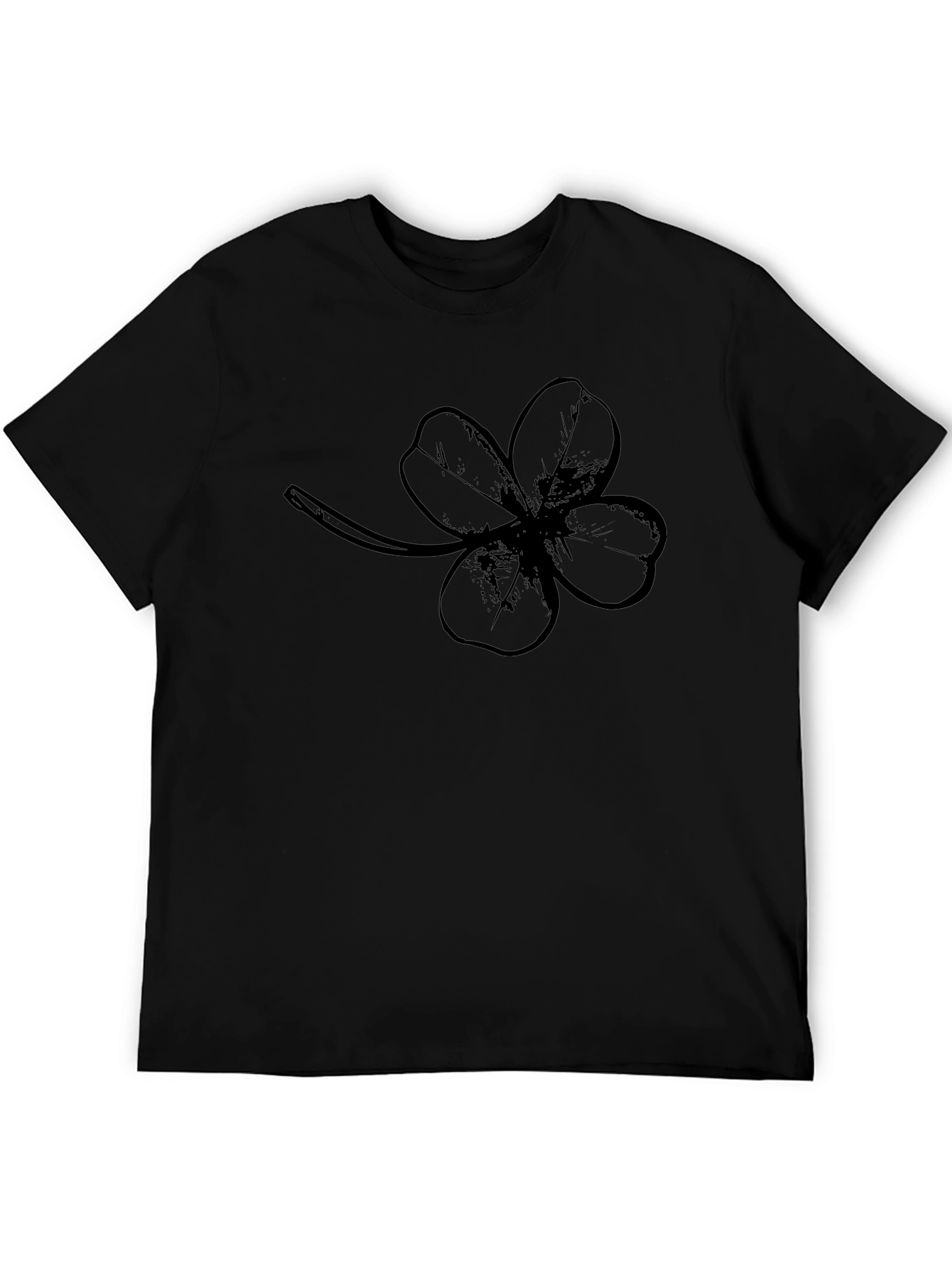 Lucky Four Leaf Clover Graphic Tee - Black Cotton