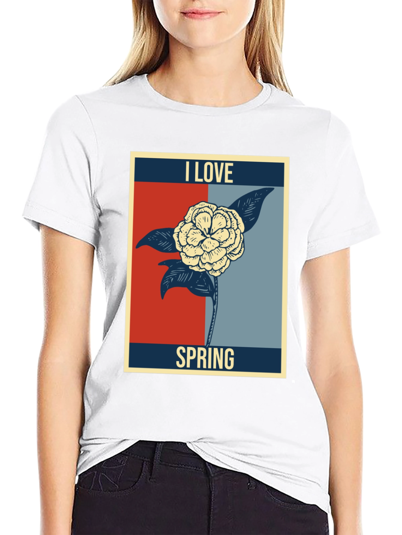 I Love Spring Floral Graphic Tee - Black