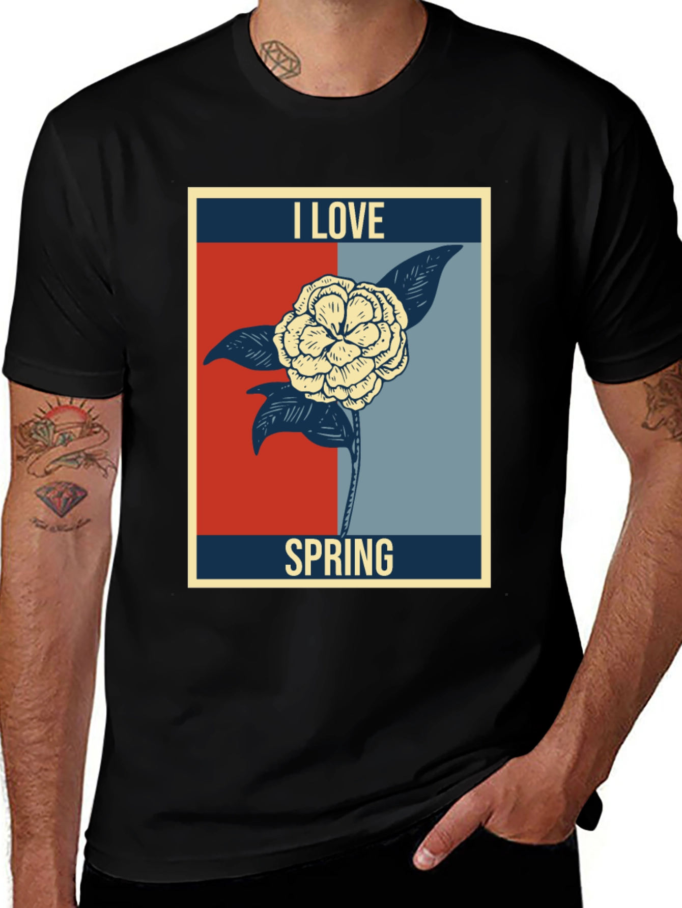 I Love Spring Floral Graphic Tee - Black