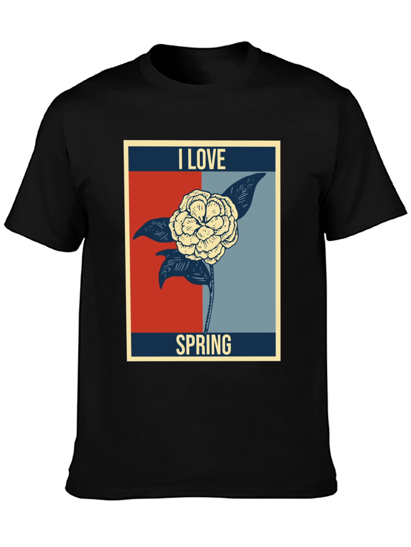 I Love Spring Floral Graphic Tee - Black