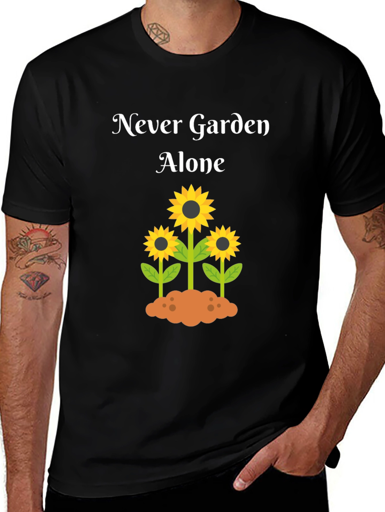 Never Garden Alone T-Shirt with Sunflower Design