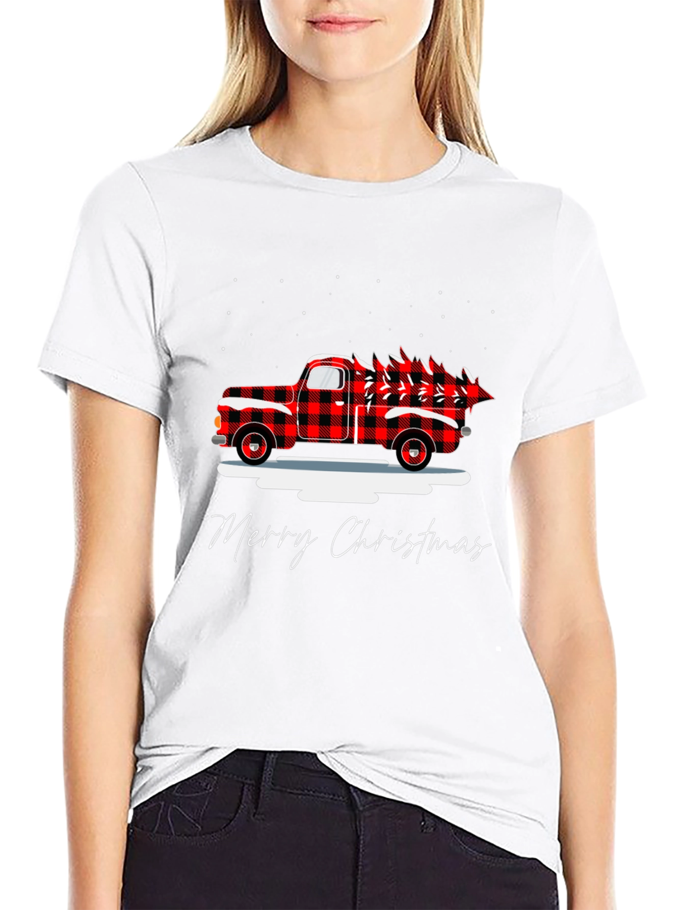 Merry Christmas Buffalo Plaid Truck Holiday T-Shirt