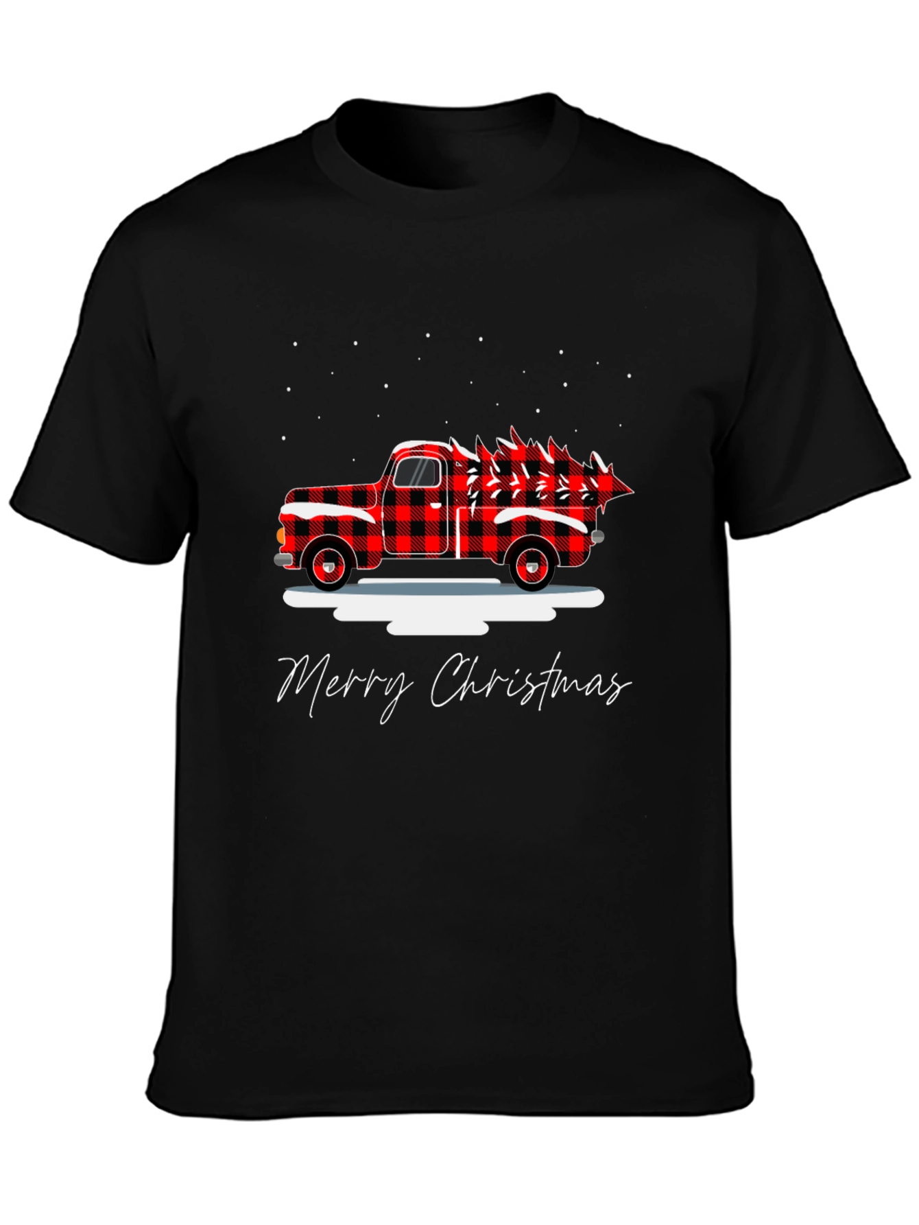 Merry Christmas Buffalo Plaid Truck Holiday T-Shirt
