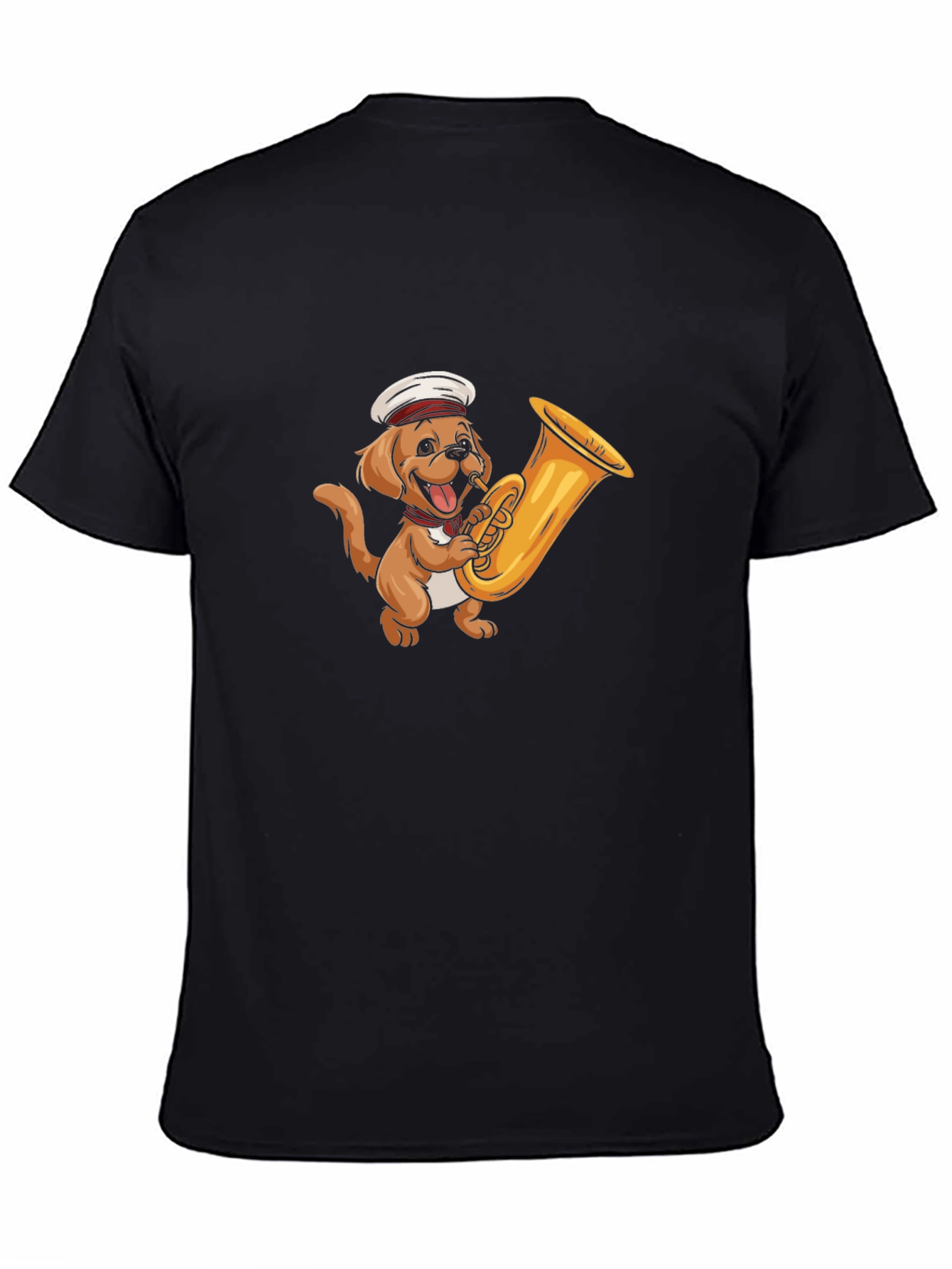 Dog with Tuba Black T-Shirt