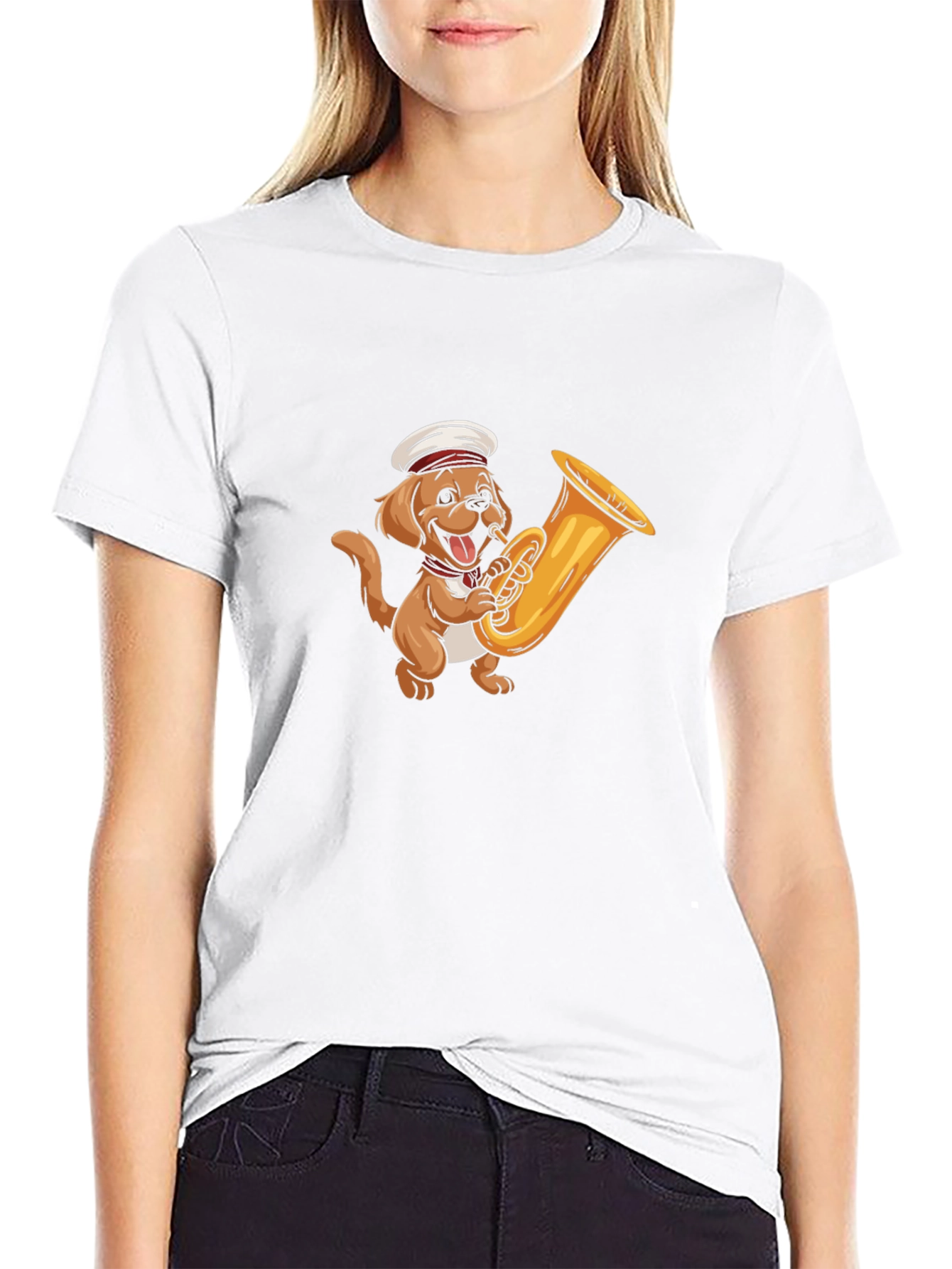 Dog with Tuba Black T-Shirt