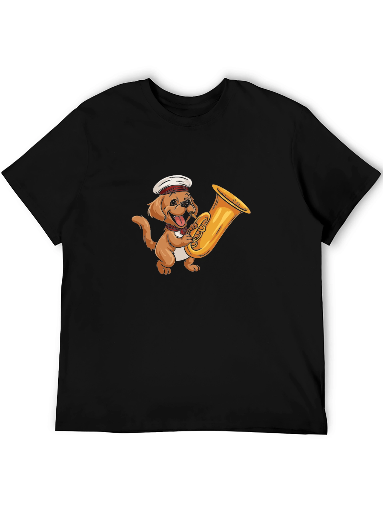 Dog with Tuba Black T-Shirt