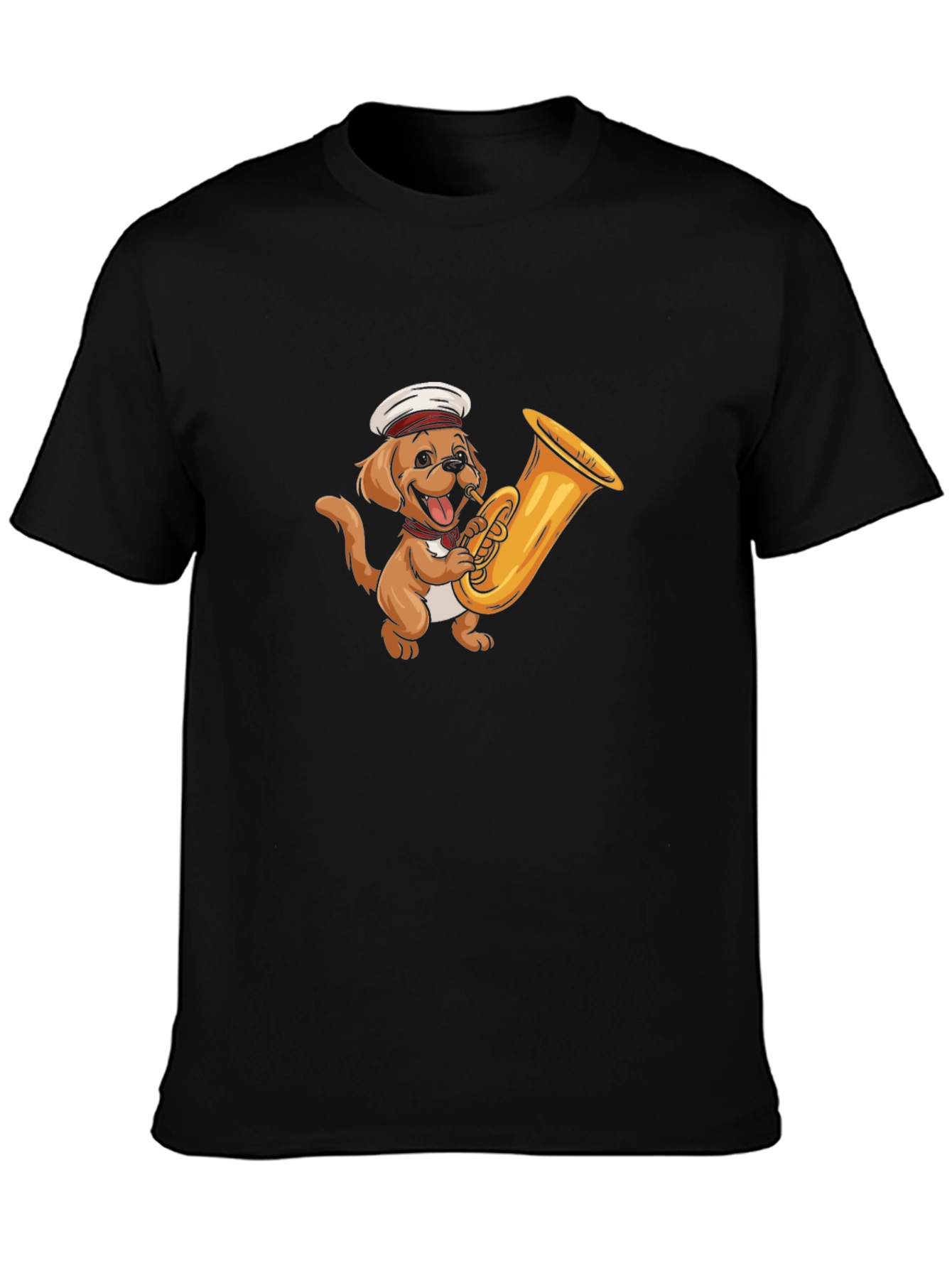 Dog with Tuba Black T-Shirt