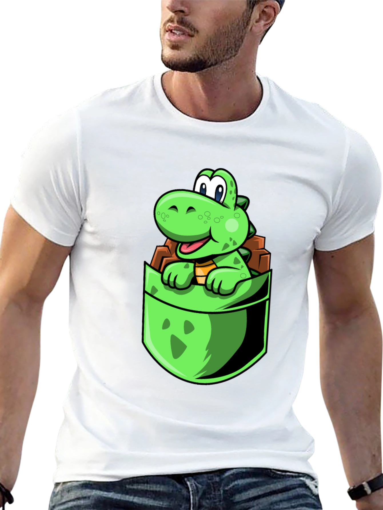 Dino Pocket Tee - Cute Cartoon Dinosaur Black T-Shirt