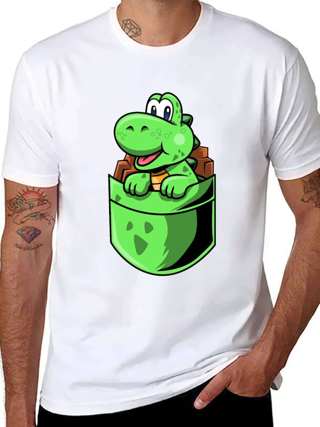 Dino Pocket Tee - Cute Cartoon Dinosaur Black T-Shirt