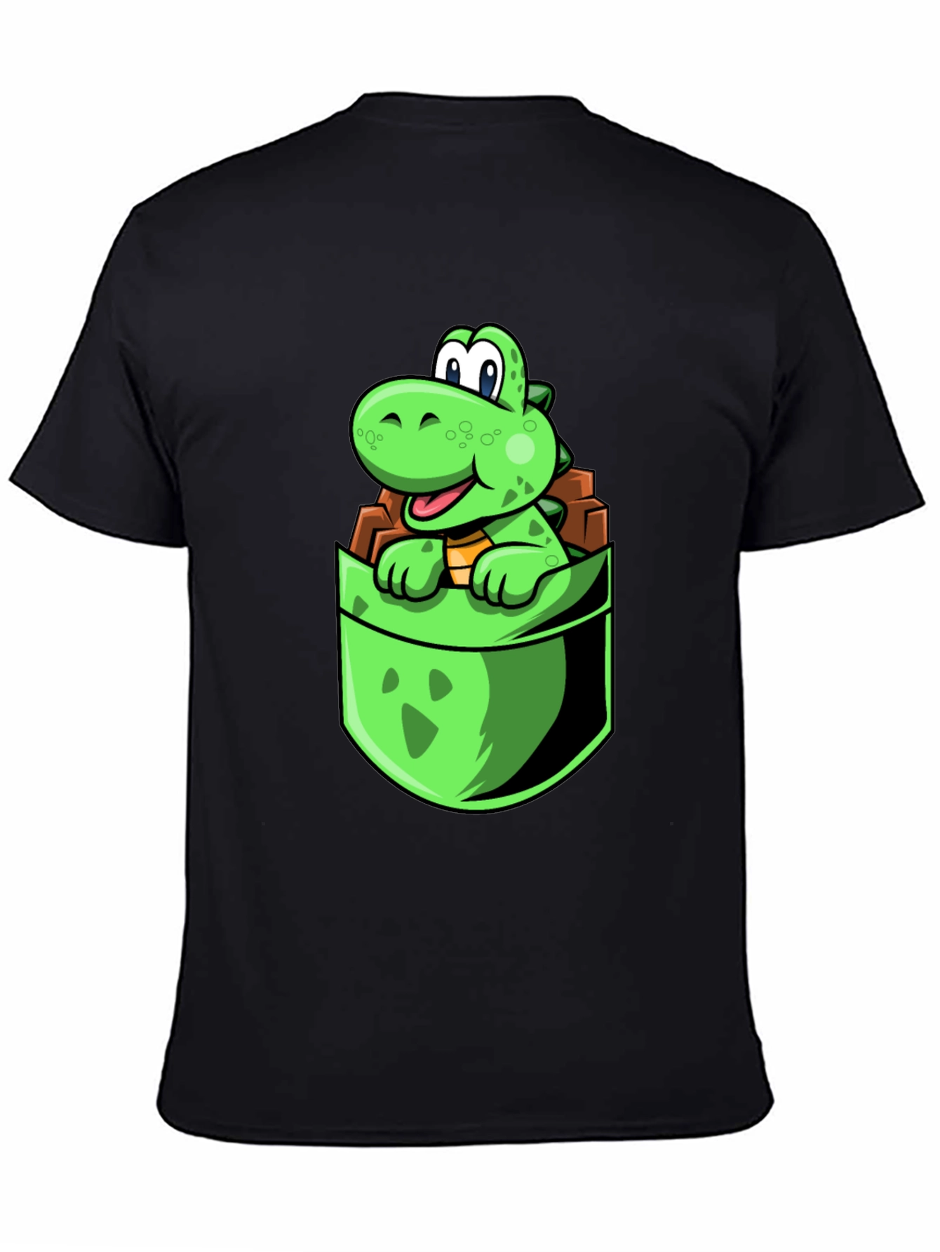 Dino Pocket Tee - Cute Cartoon Dinosaur Black T-Shirt