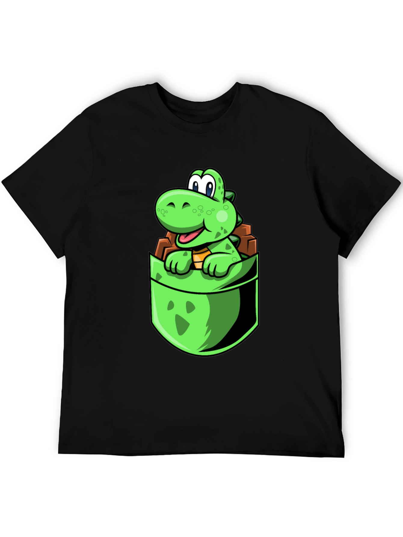 Dino Pocket Tee - Cute Cartoon Dinosaur Black T-Shirt