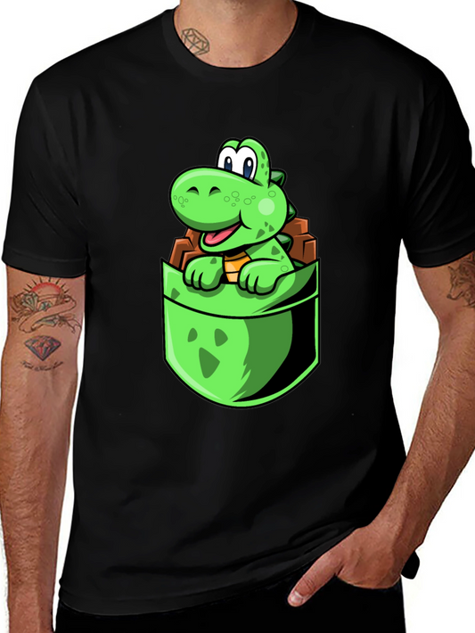 Dino Pocket Tee - Cute Cartoon Dinosaur Black T-Shirt