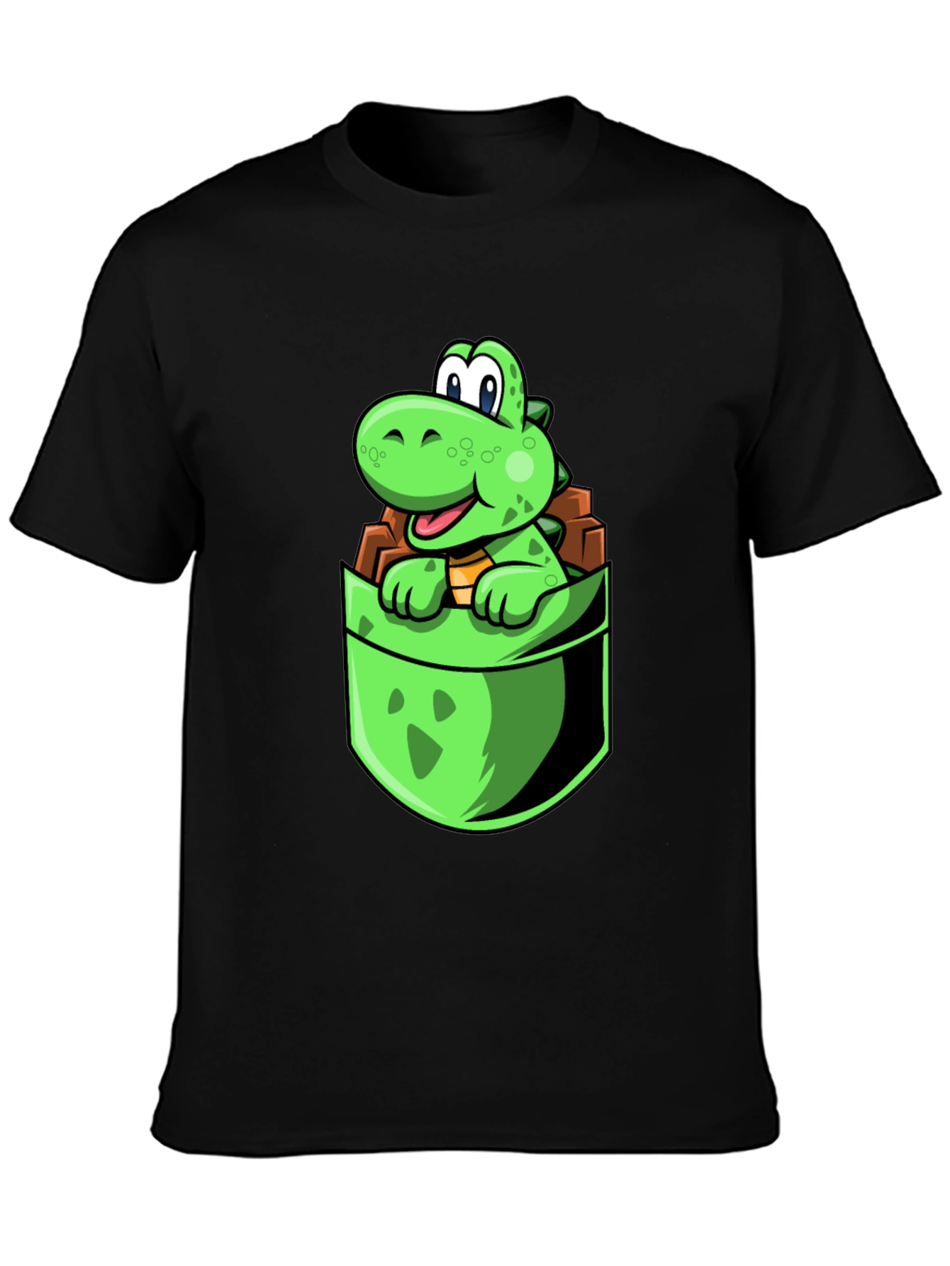 Dino Pocket Tee - Cute Cartoon Dinosaur Black T-Shirt