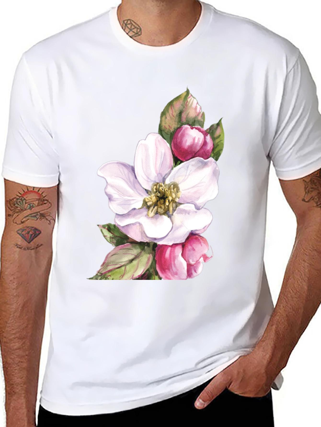 Floral Blossom Graphic Tee - Soft Black Cotton