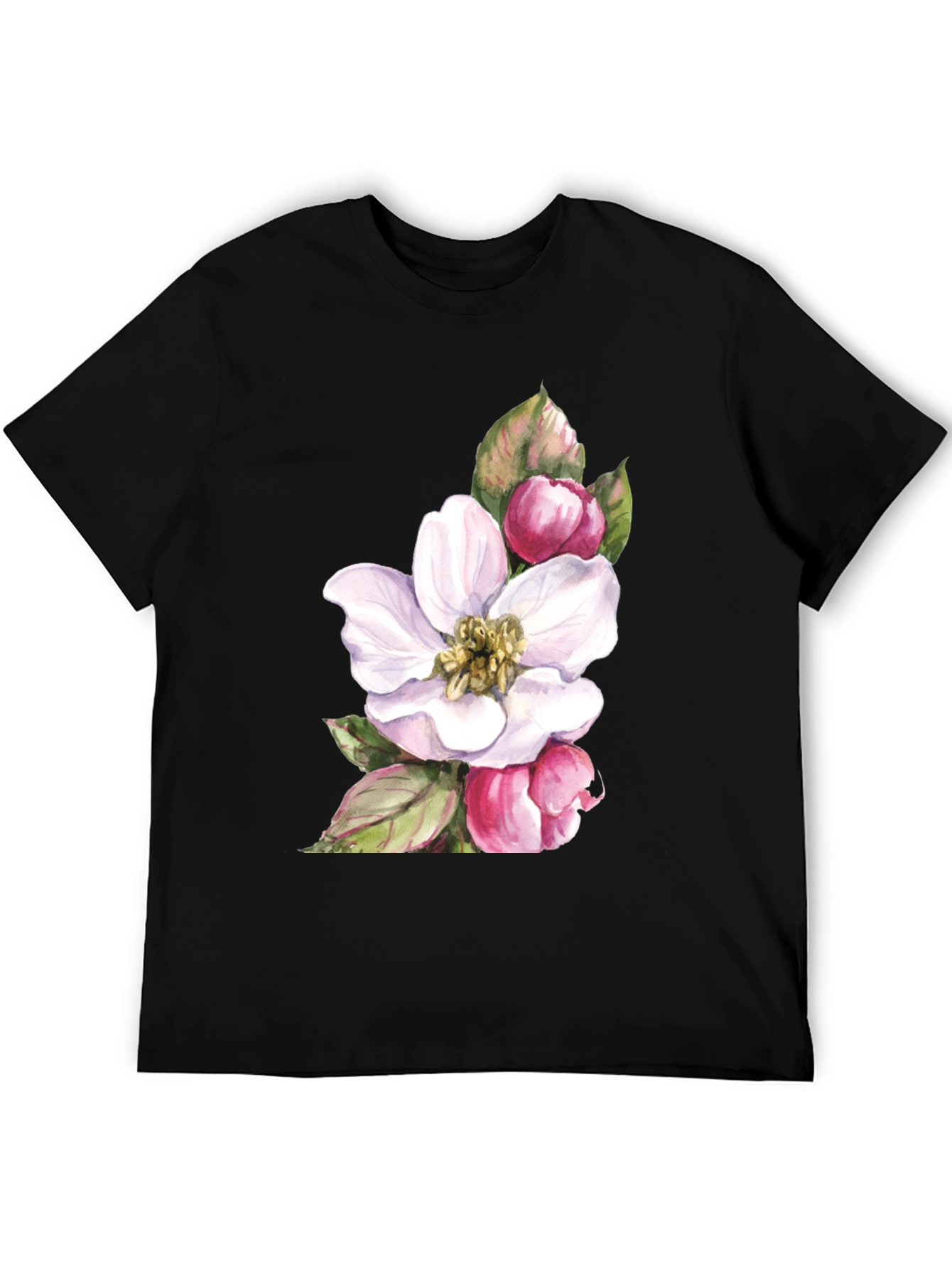 Floral Blossom Graphic Tee - Soft Black Cotton