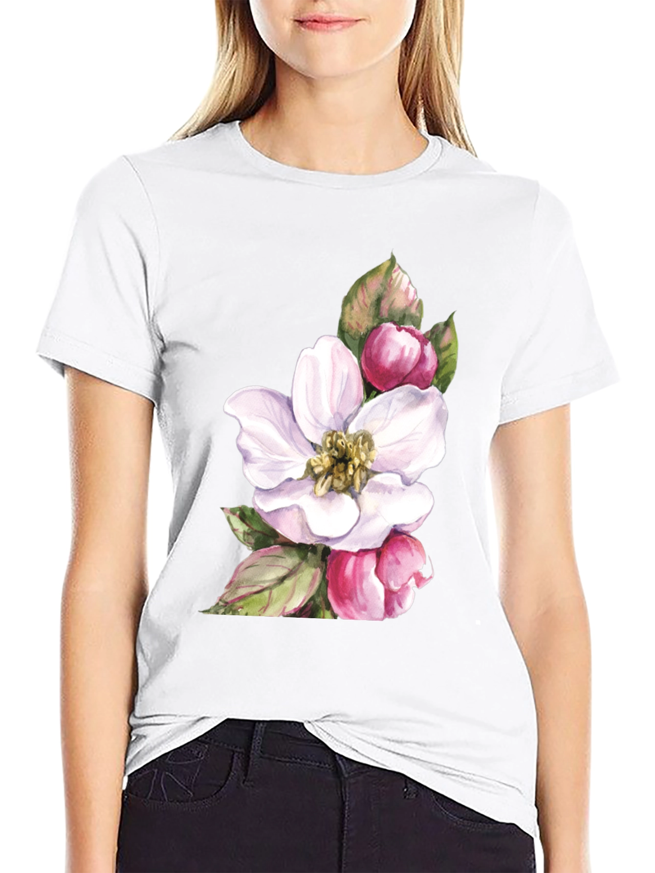 Floral Blossom Graphic Tee - Soft Black Cotton