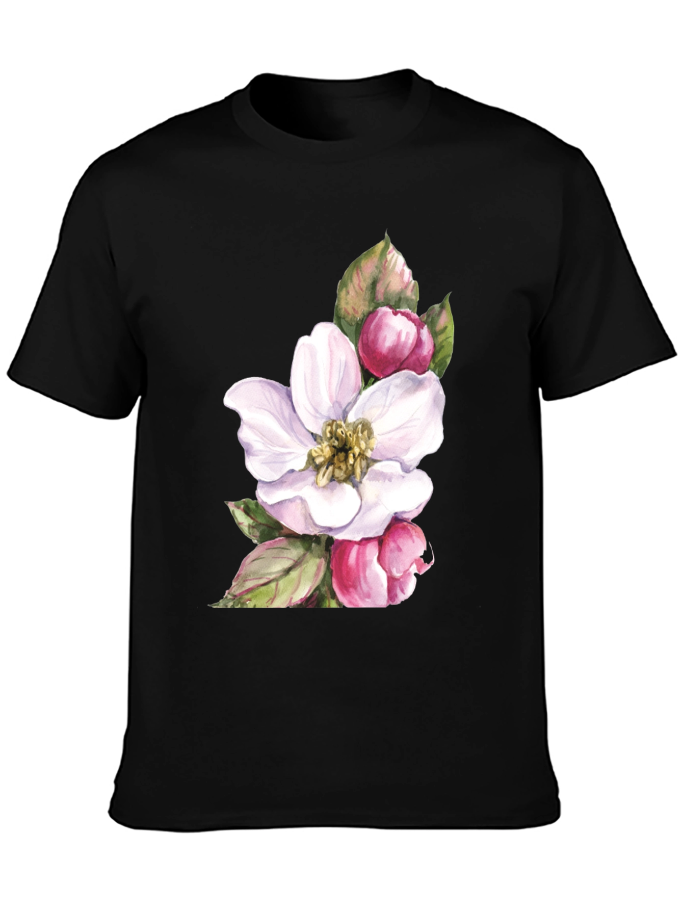 Floral Blossom Graphic Tee - Soft Black Cotton