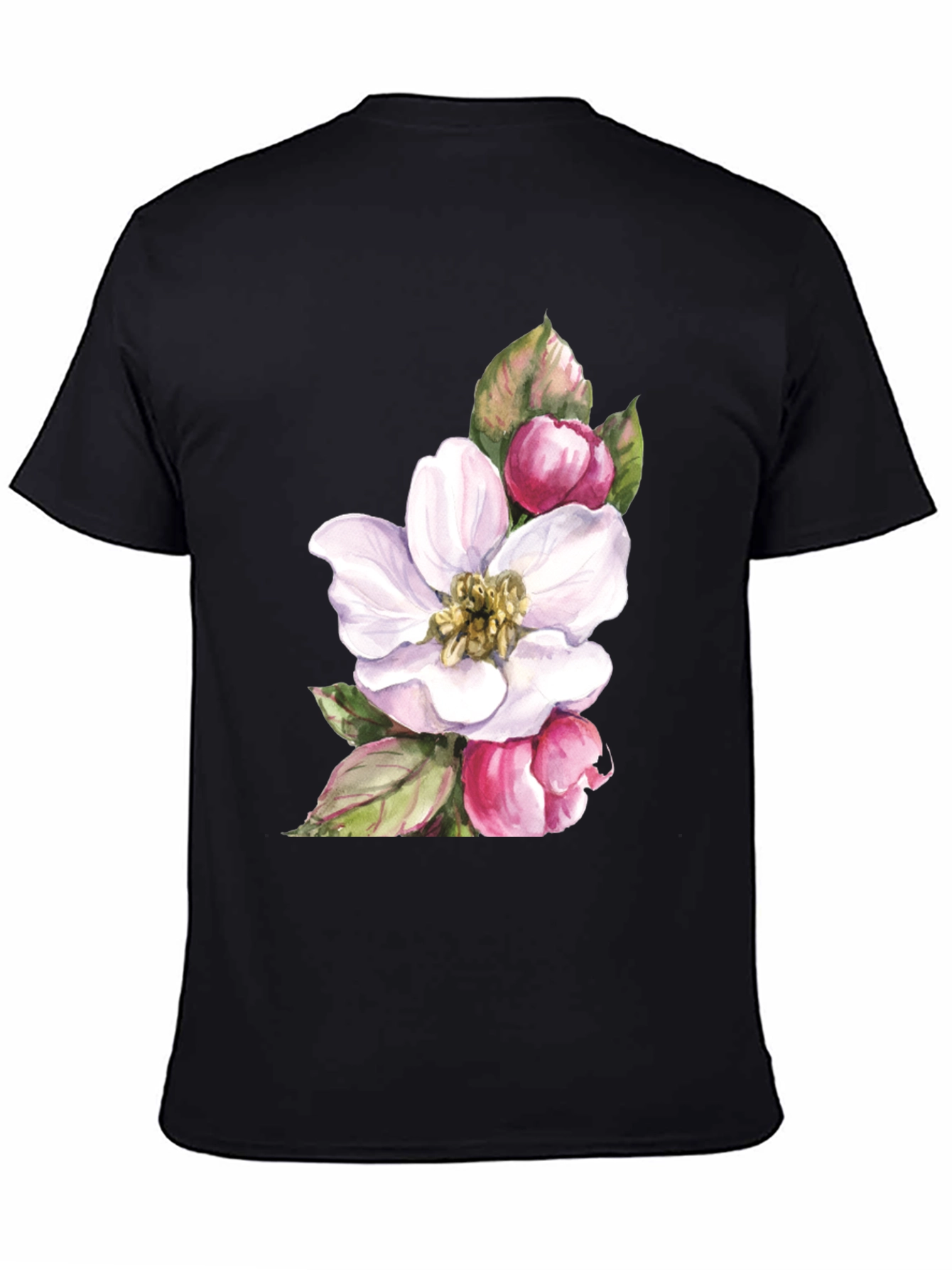 Floral Blossom Graphic Tee - Soft Black Cotton