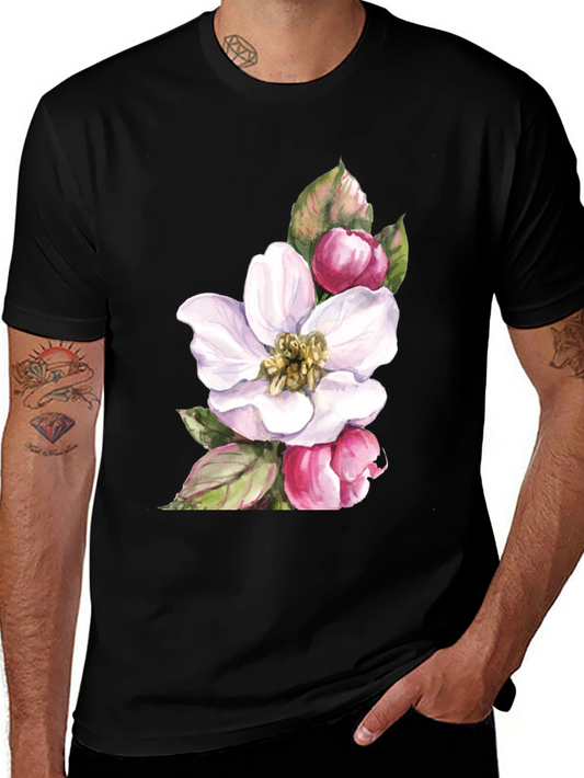Floral Blossom Graphic Tee - Soft Black Cotton
