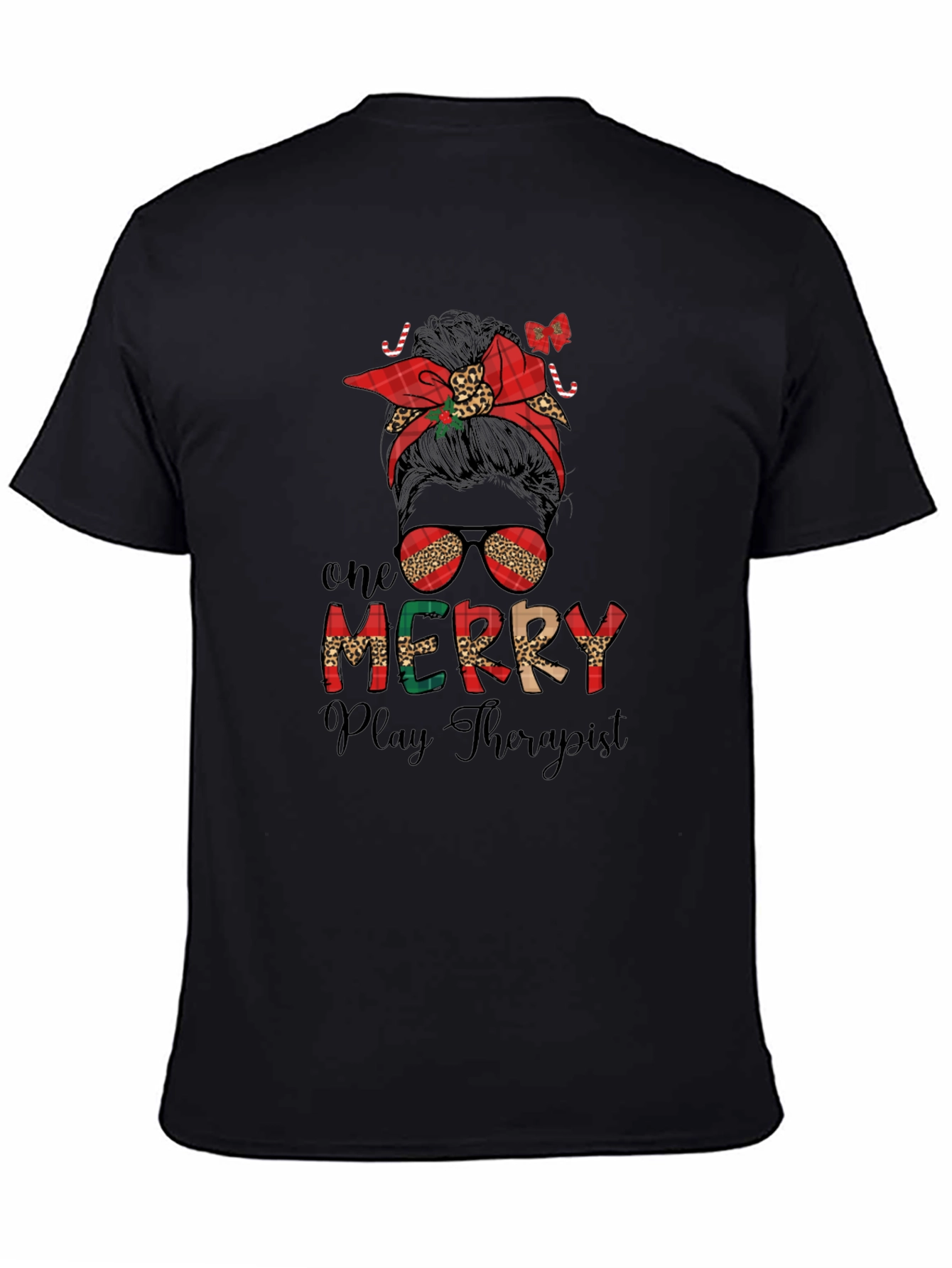 Merry Play Therapist Messy Bun T-Shirt