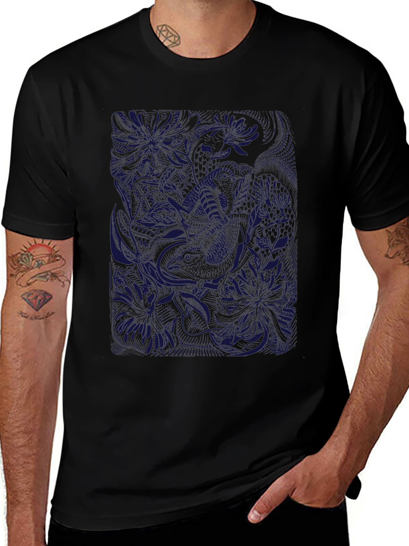 Black Tee with Floral Graphic