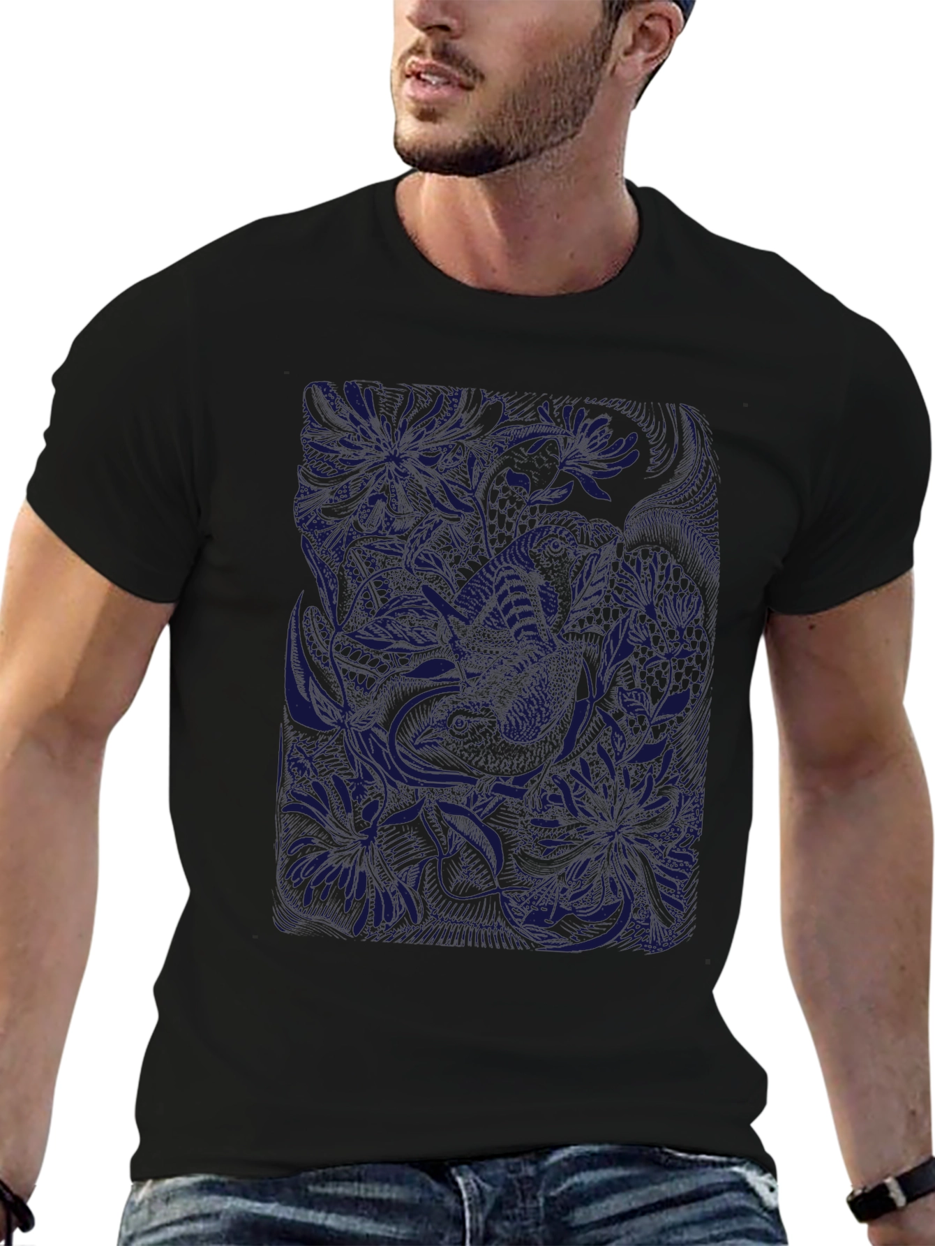 Black Tee with Floral Graphic