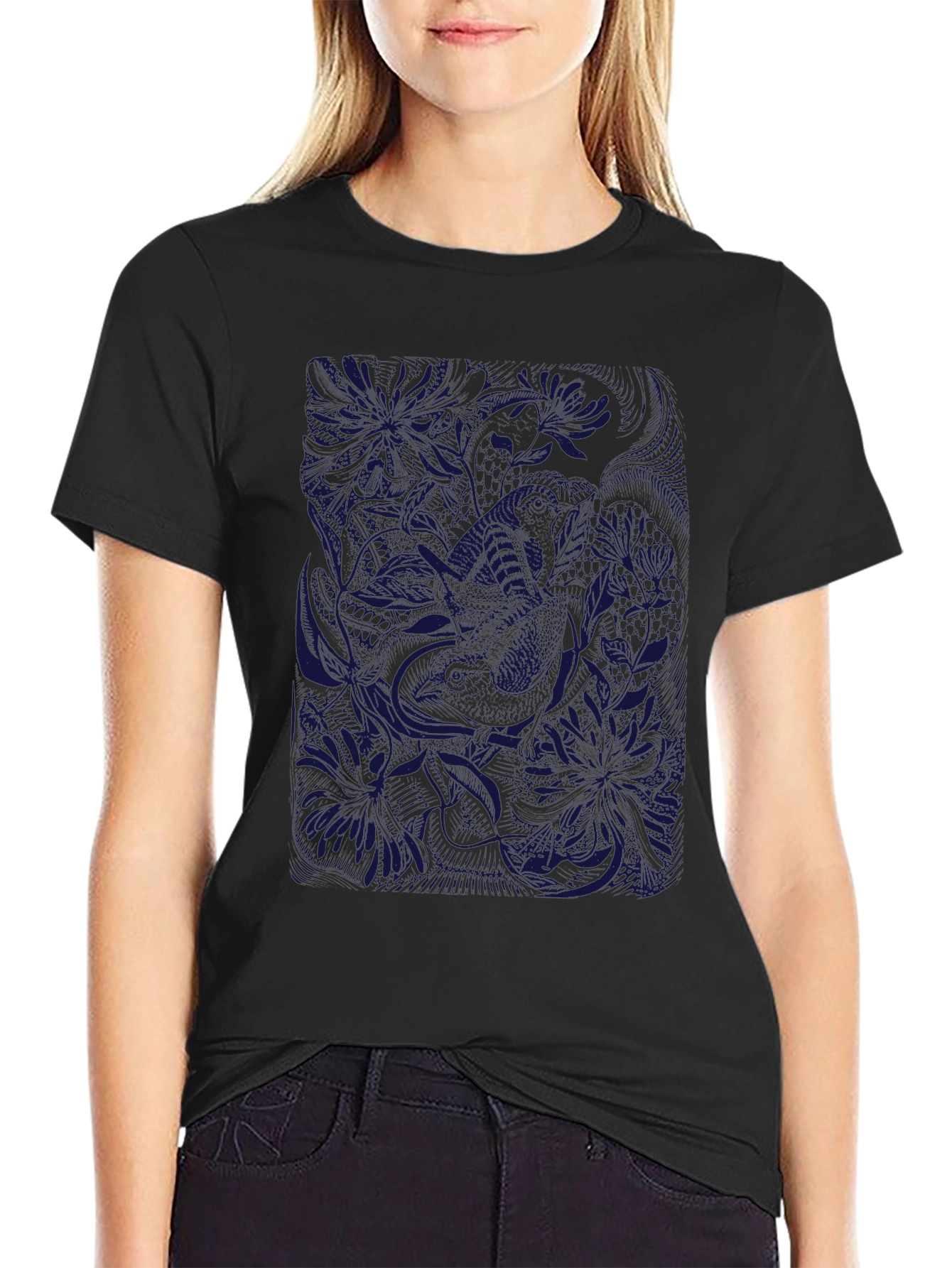 Black Tee with Floral Graphic