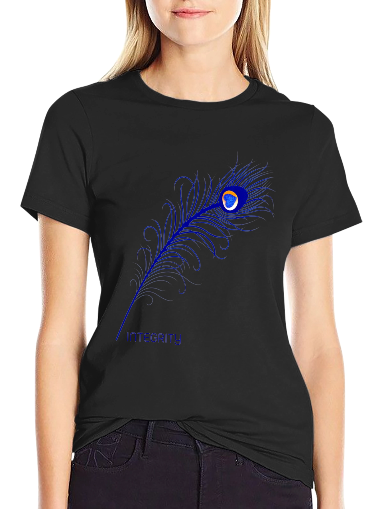 Peacock Feather Graphic Tee - Black