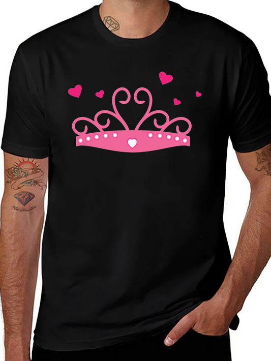 Pink Crown Hearts Black T-Shirt