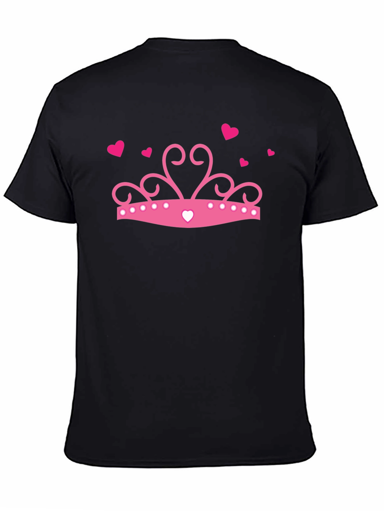 Pink Crown Hearts Black T-Shirt
