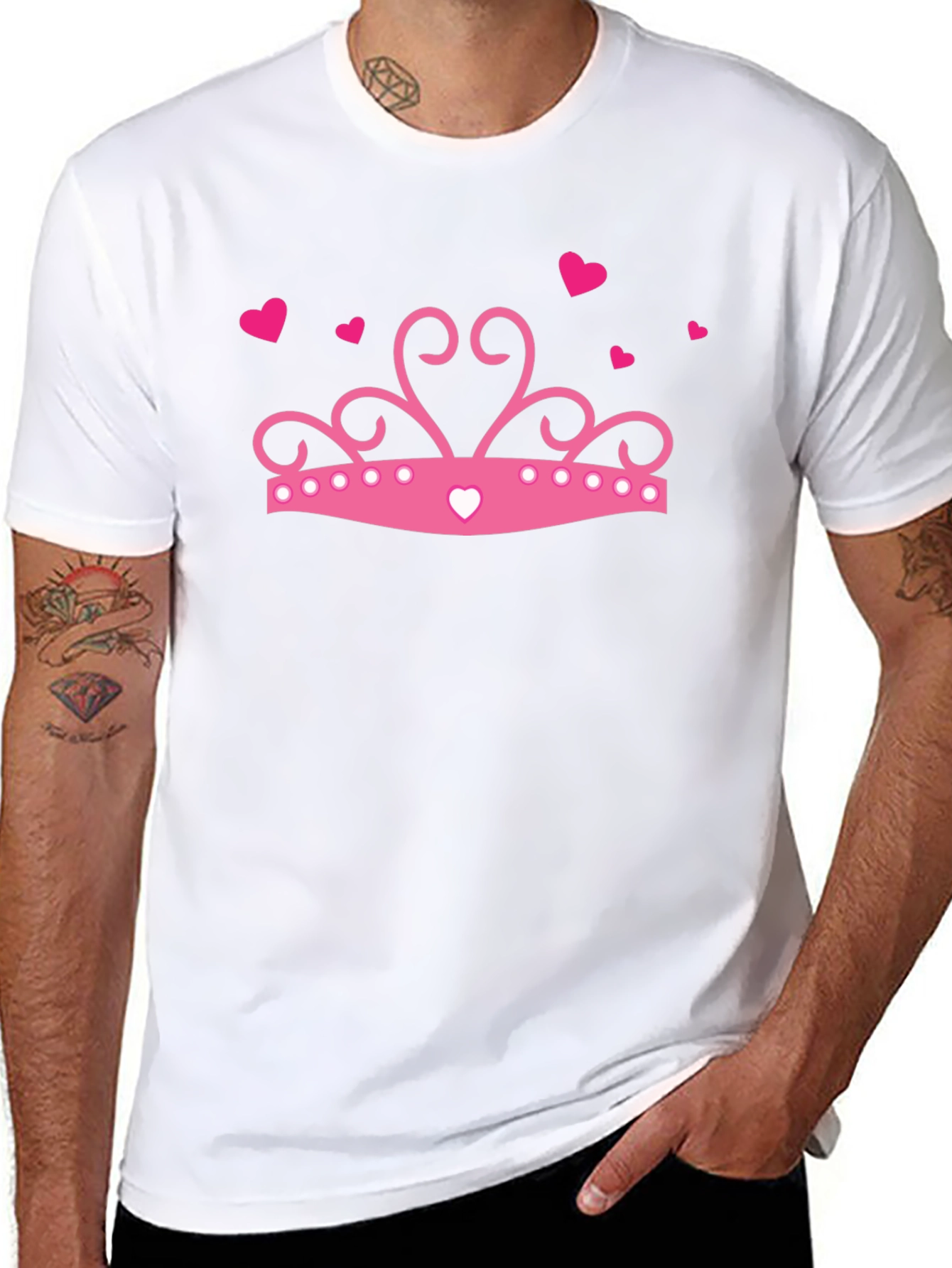 Pink Crown Hearts Black T-Shirt