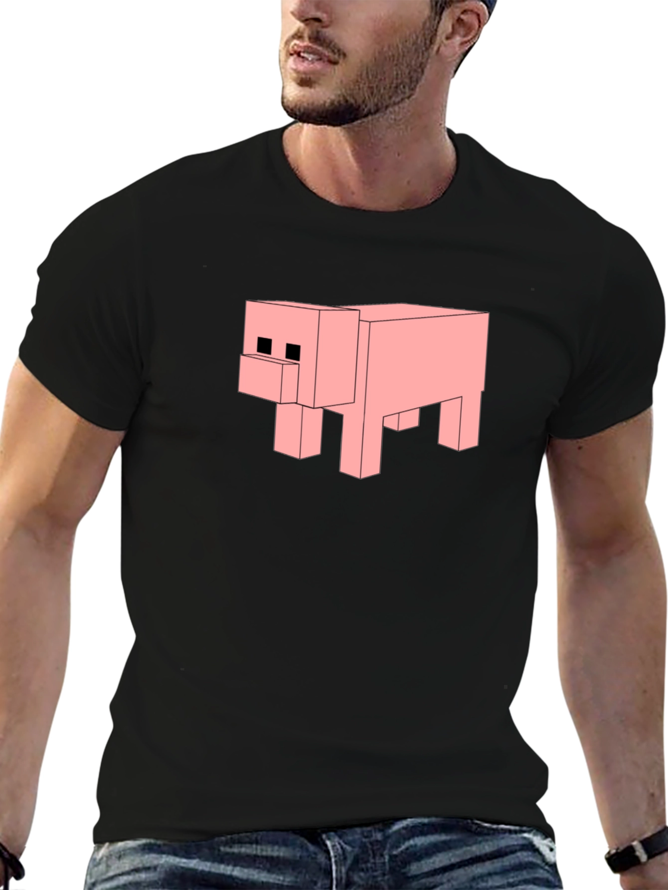Minecraft Pig Black T-Shirt