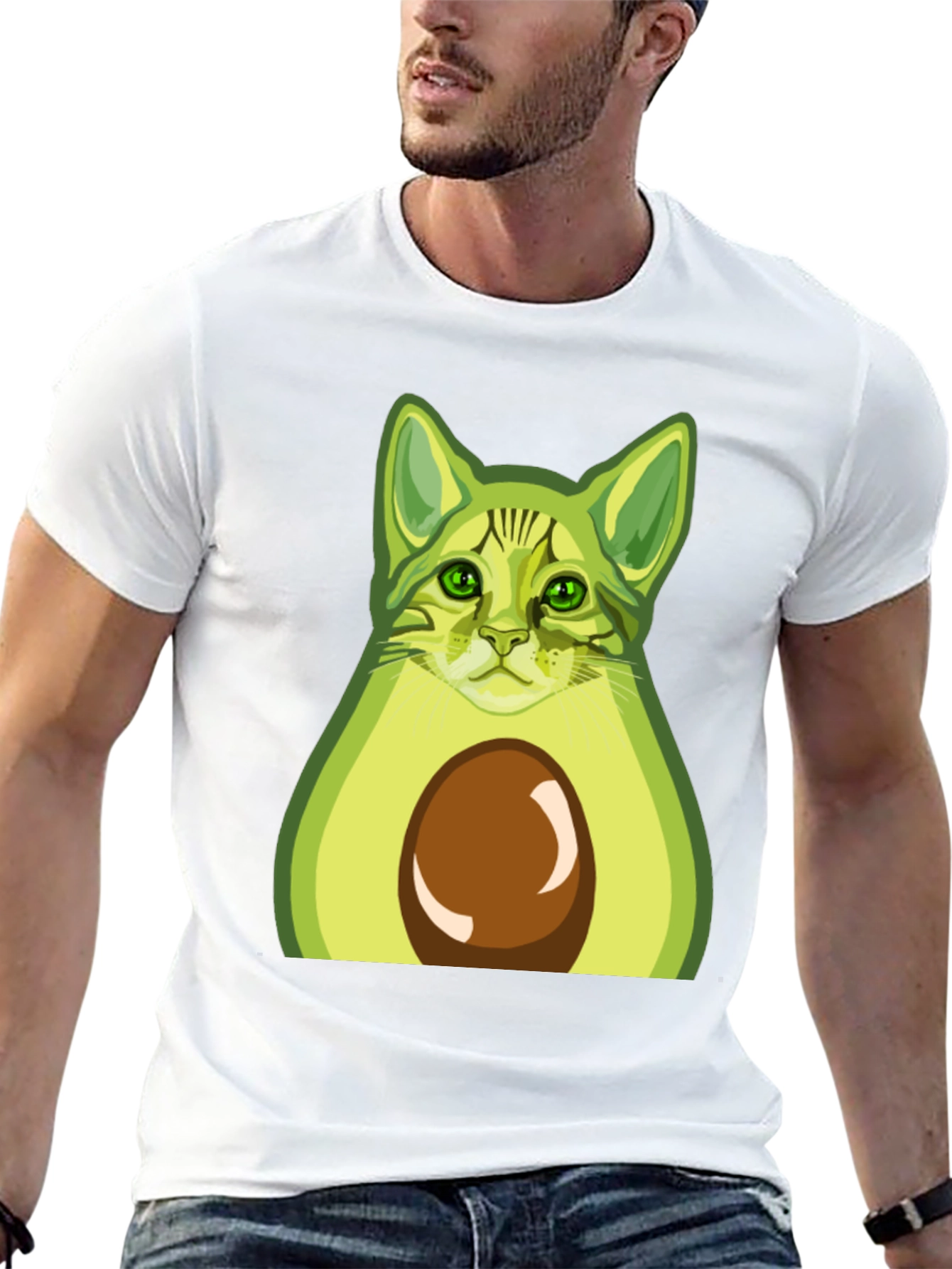 Avocado Cat Graphic Tee - Funny Novelty T-Shirt