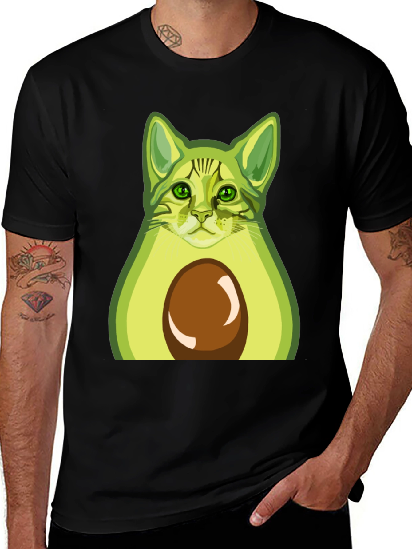 Avocado Cat Graphic Tee - Funny Novelty T-Shirt