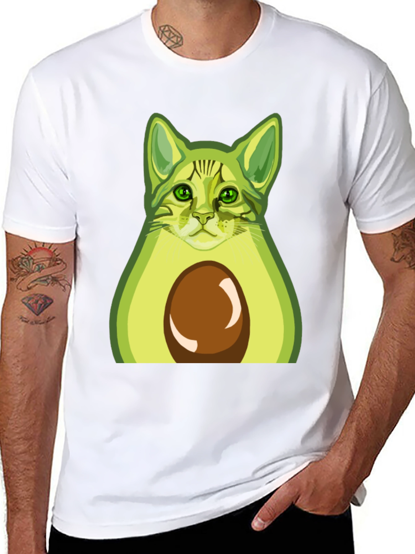 Avocado Cat Graphic Tee - Funny Novelty T-Shirt