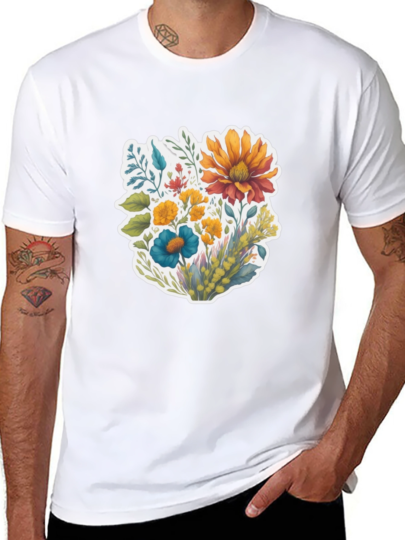 Floral Bouquet Graphic Black T-Shirt