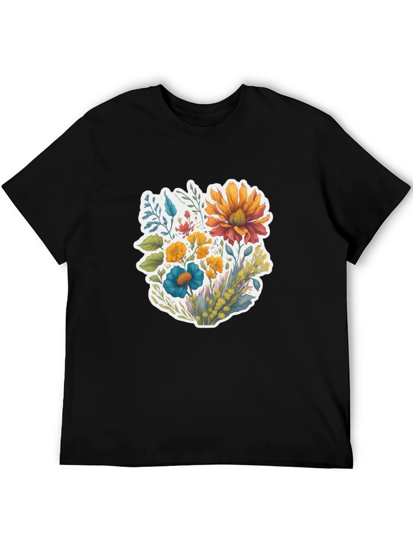 Floral Bouquet Graphic Black T-Shirt