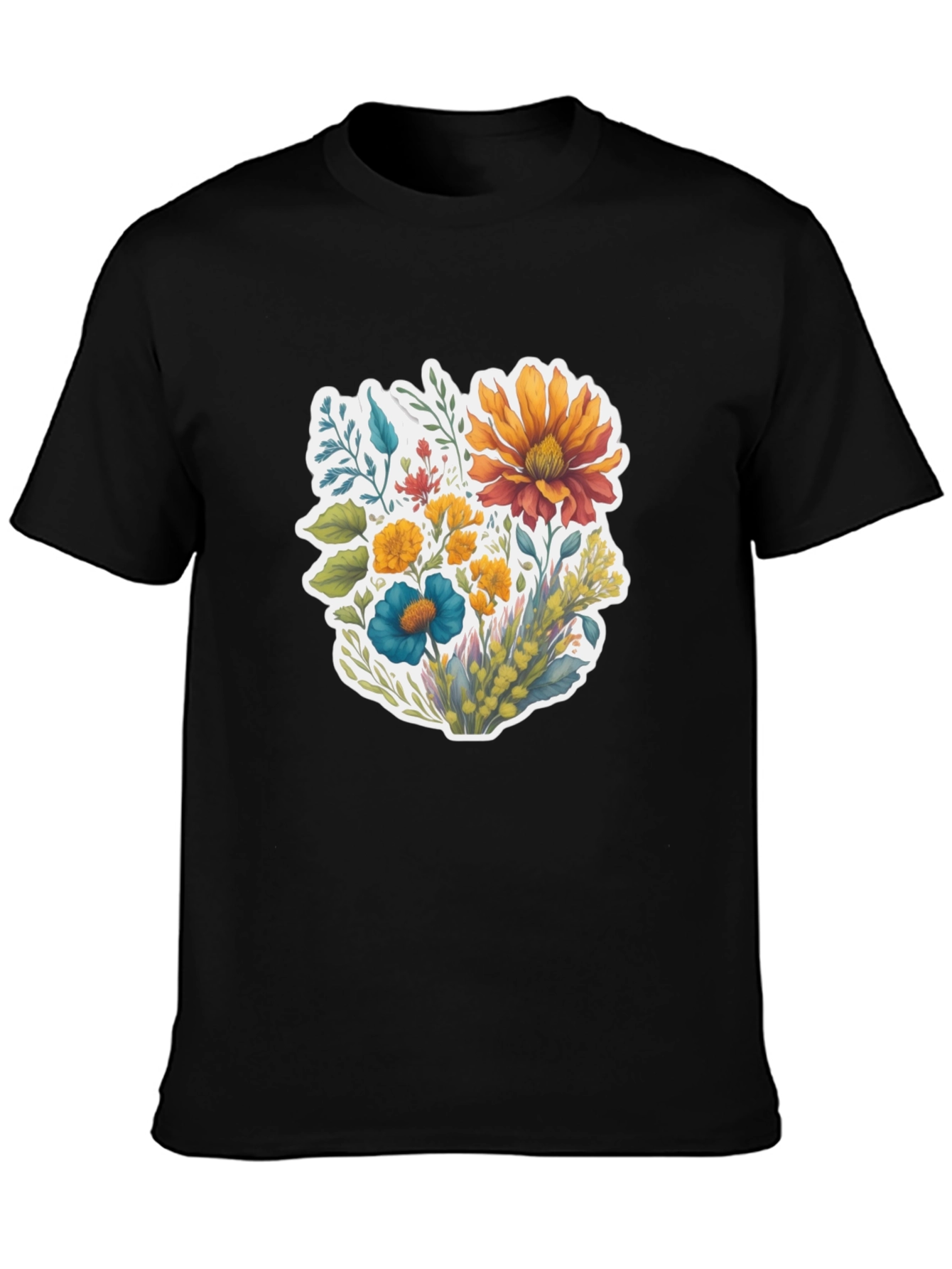 Floral Bouquet Graphic Black T-Shirt