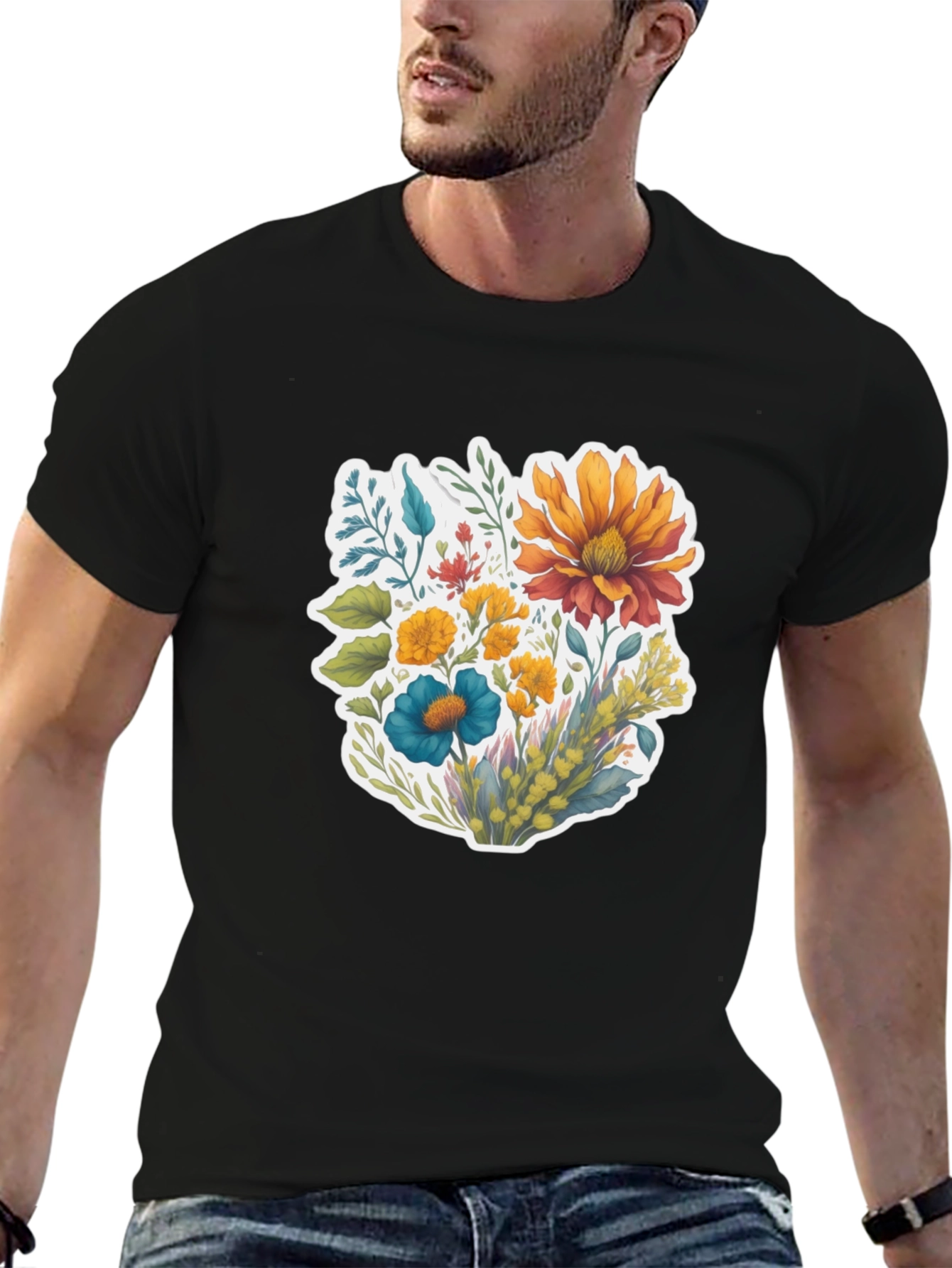 Floral Bouquet Graphic Black T-Shirt