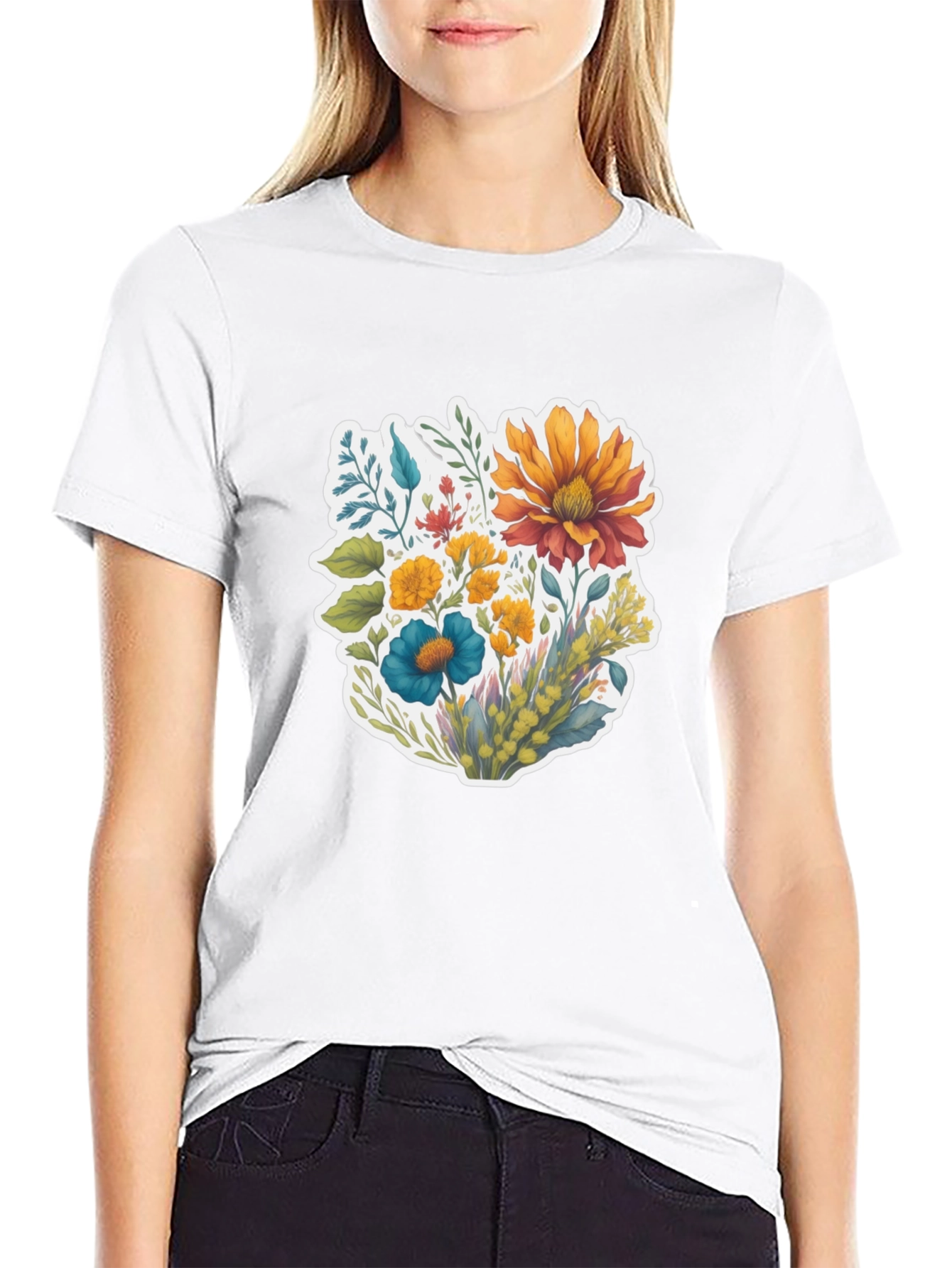 Floral Bouquet Graphic Black T-Shirt