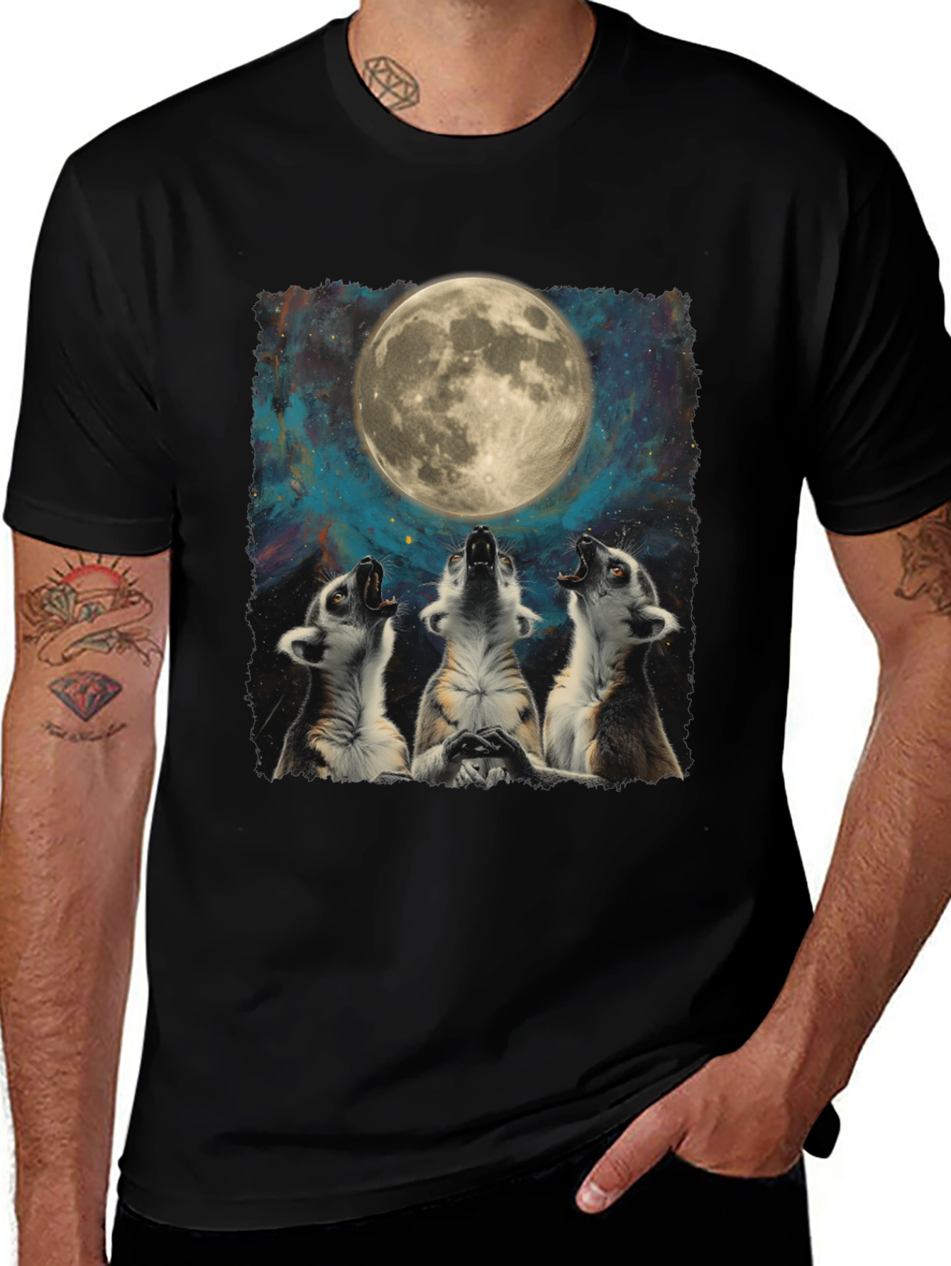 Lemurs Howling at Moon Graphic T-Shirt