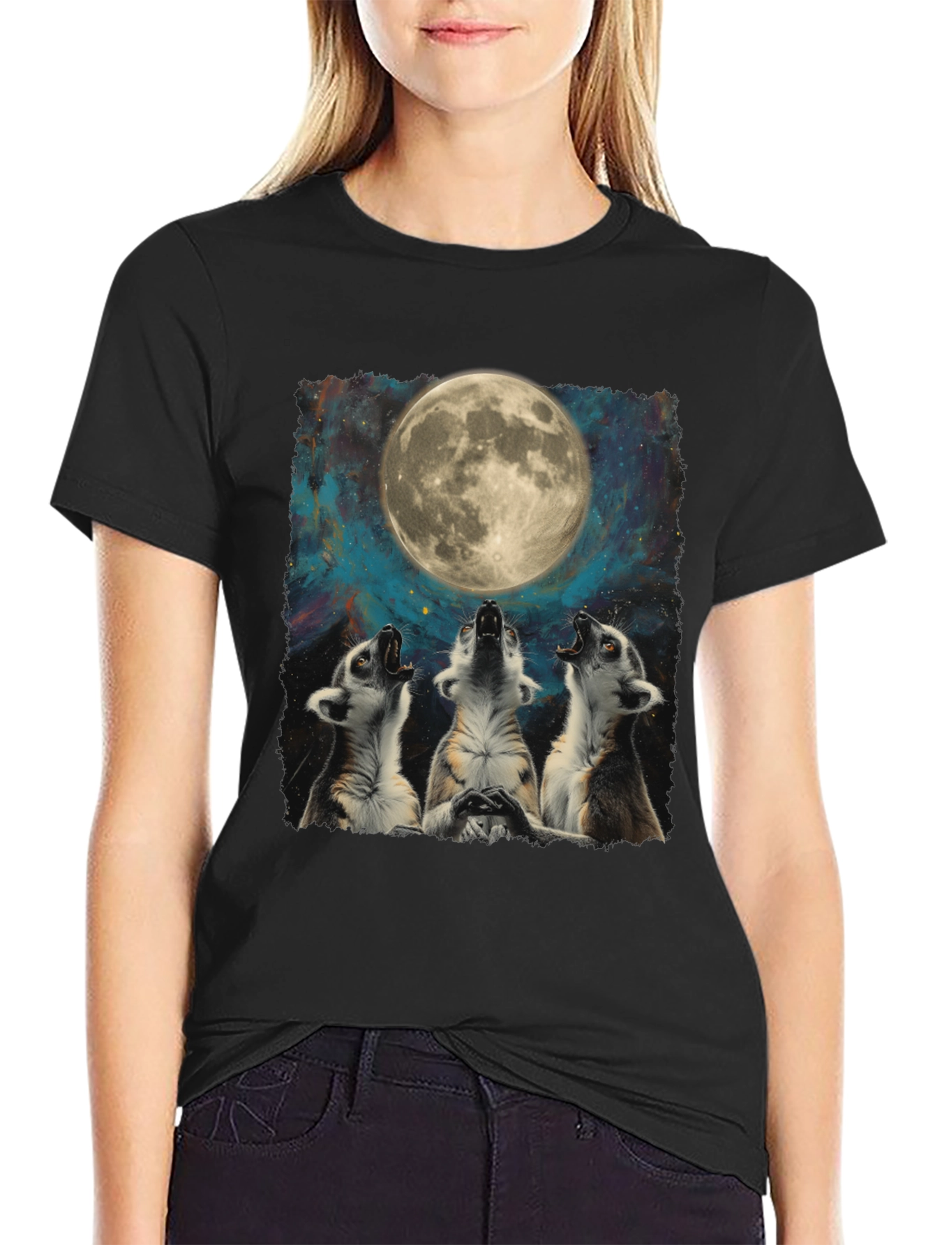 Lemurs Howling at Moon Graphic T-Shirt