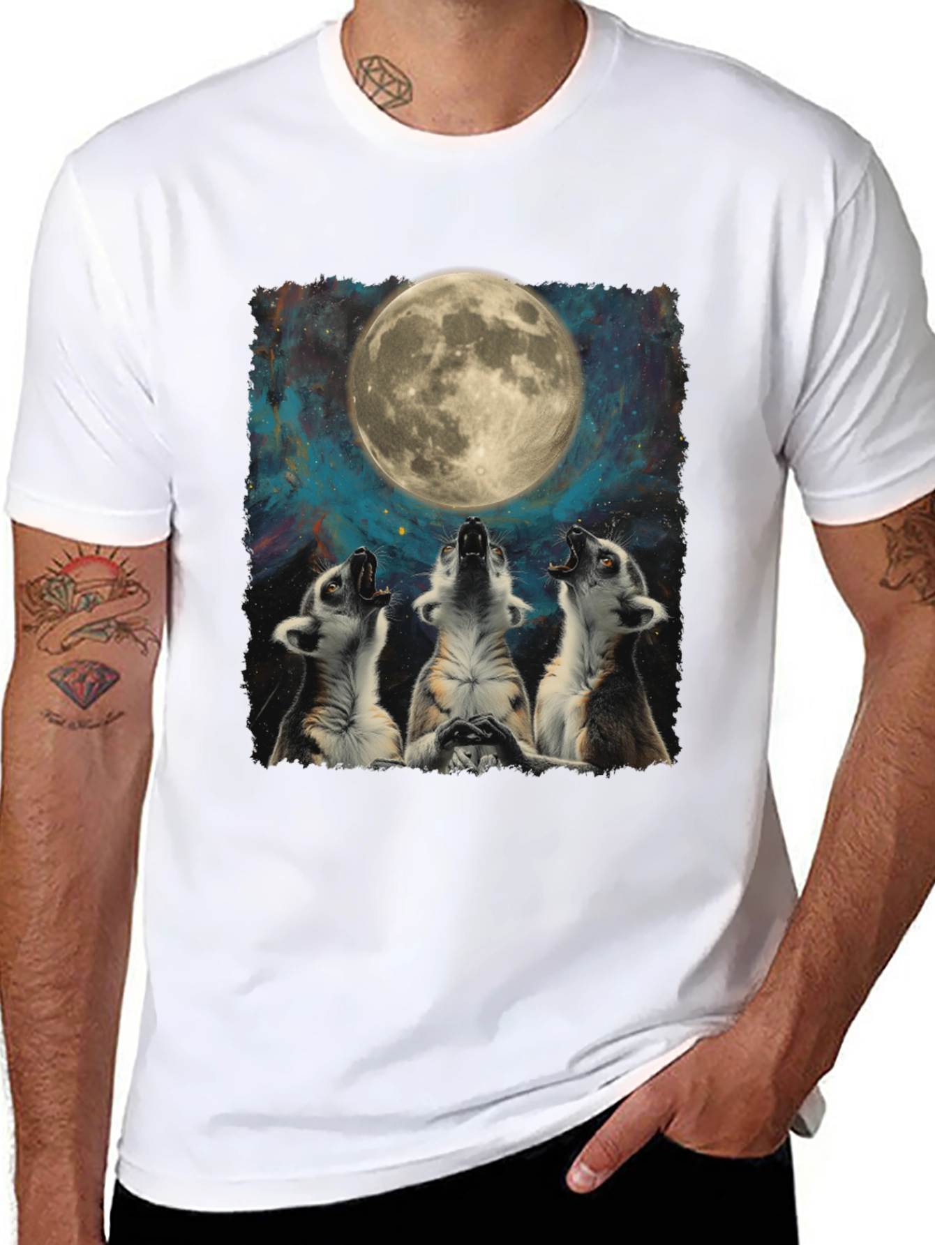 Lemurs Howling at Moon Graphic T-Shirt