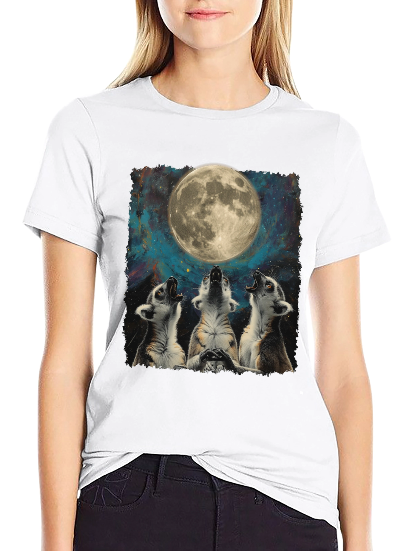 Lemurs Howling at Moon Graphic T-Shirt