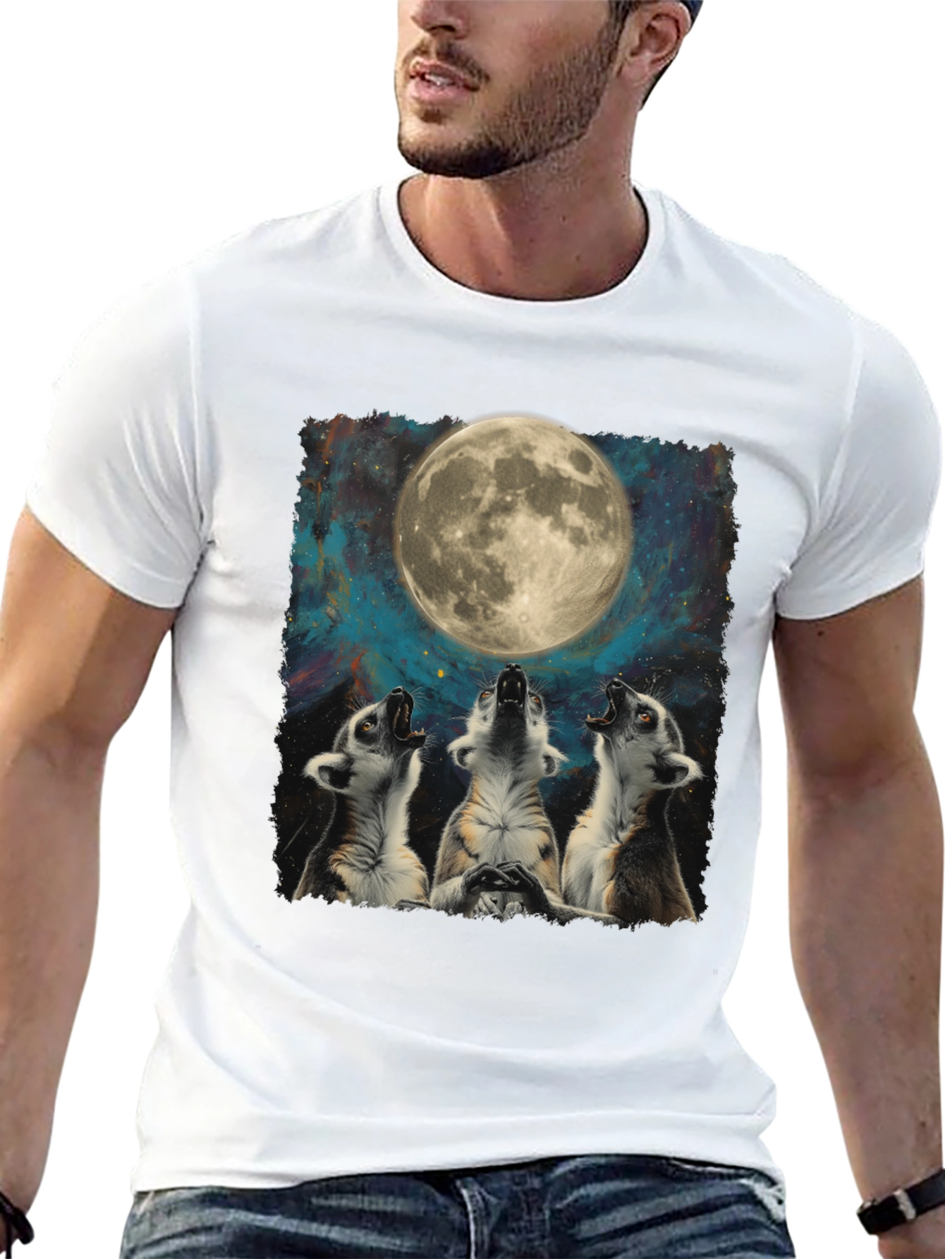 Lemurs Howling at Moon Graphic T-Shirt