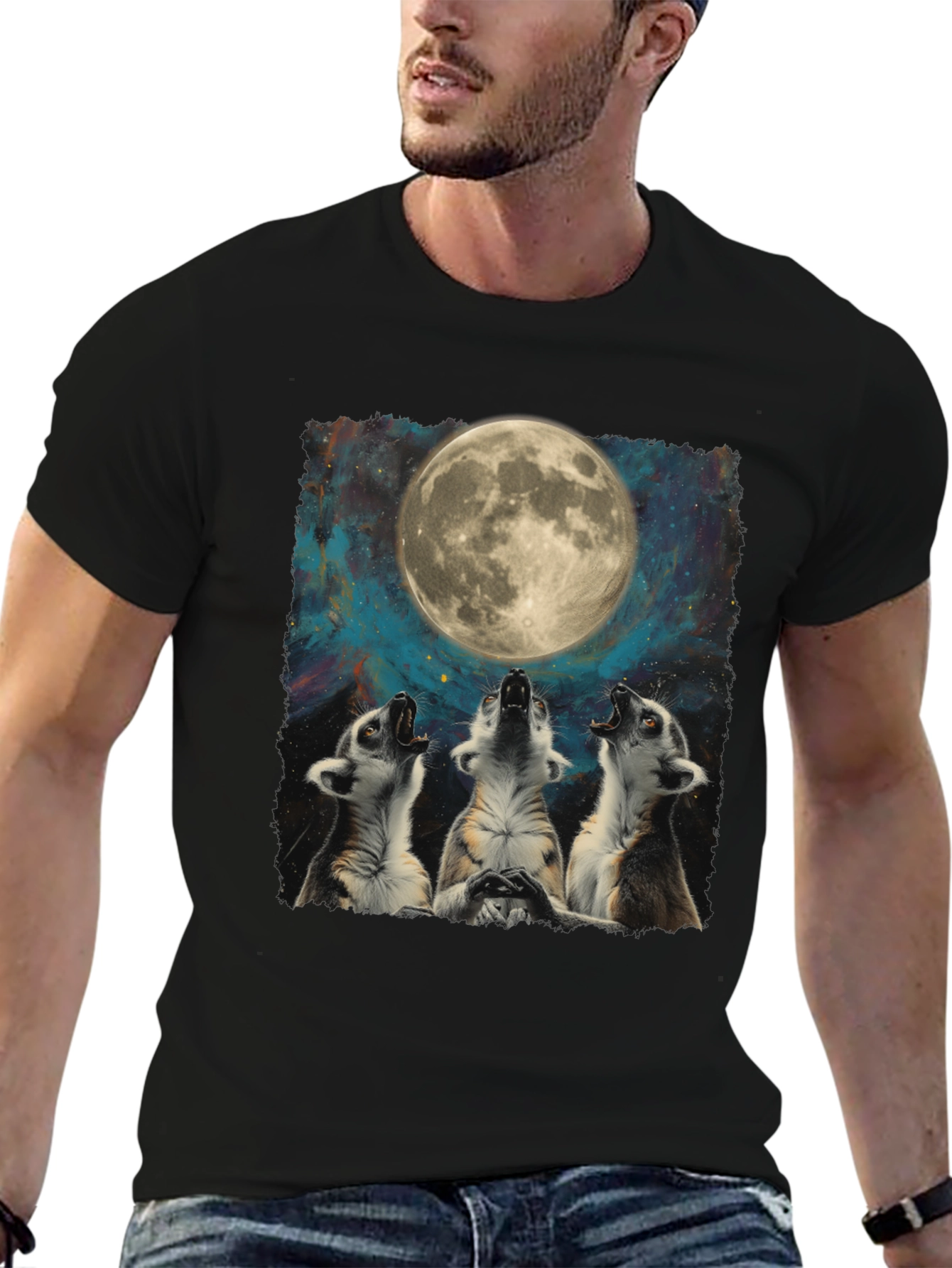 Lemurs Howling at Moon Graphic T-Shirt